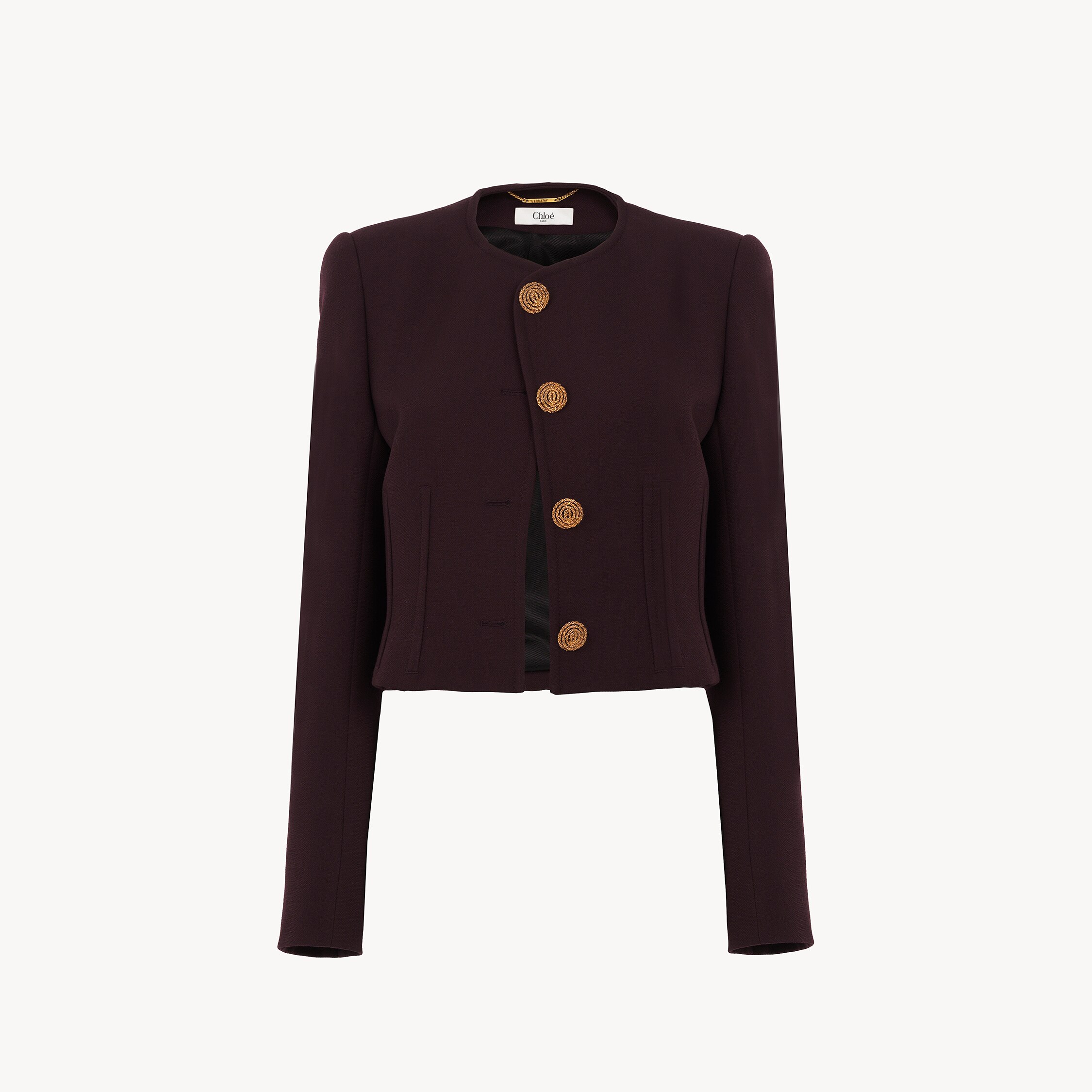 Chloé Collarless Cropped Jacket In Wool Crêpe In Brown