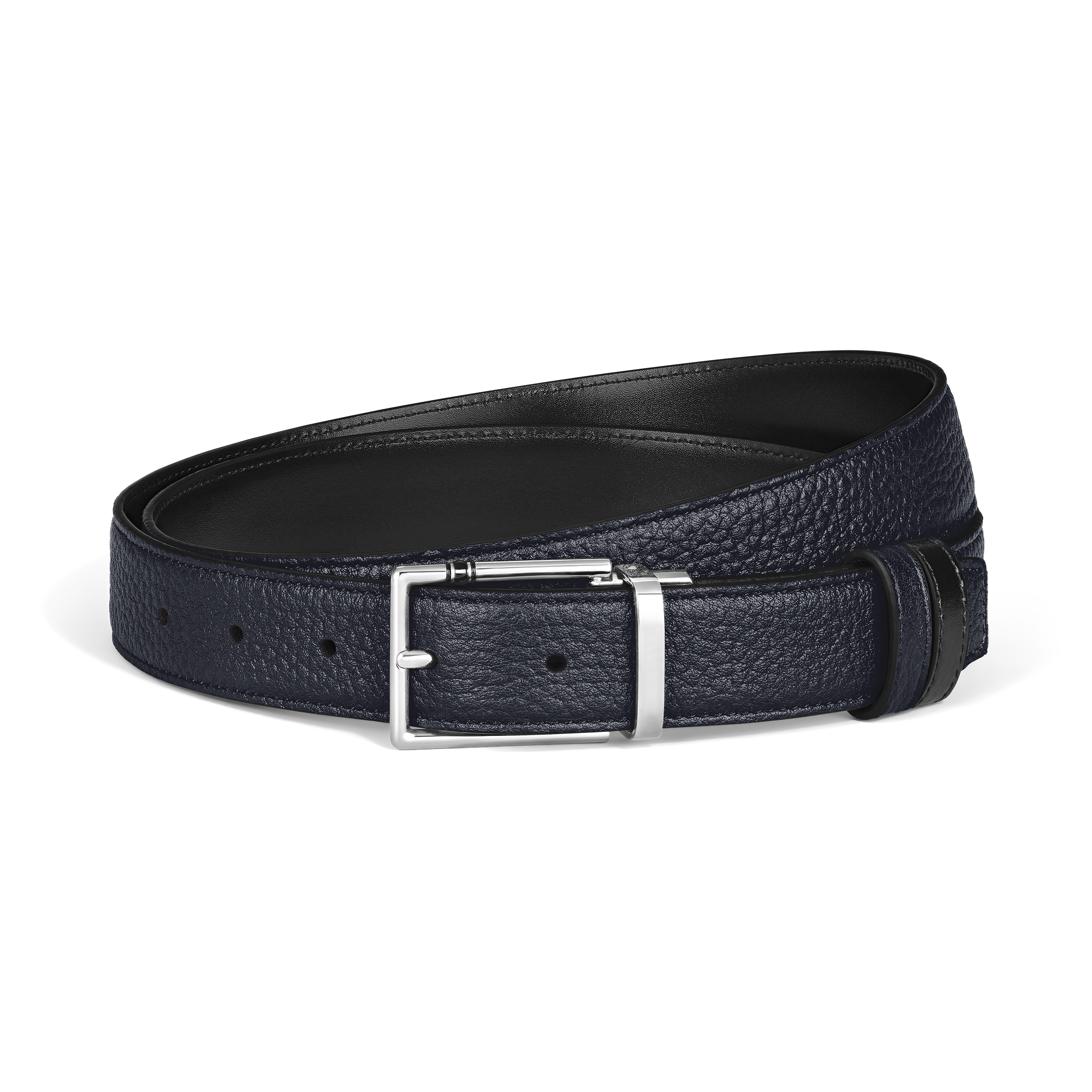 Montblanc - 35 Mm Reversible Belt In Leather With Rectangular Meisterstück Buckle - Mb222207 - Belts Men's Grain