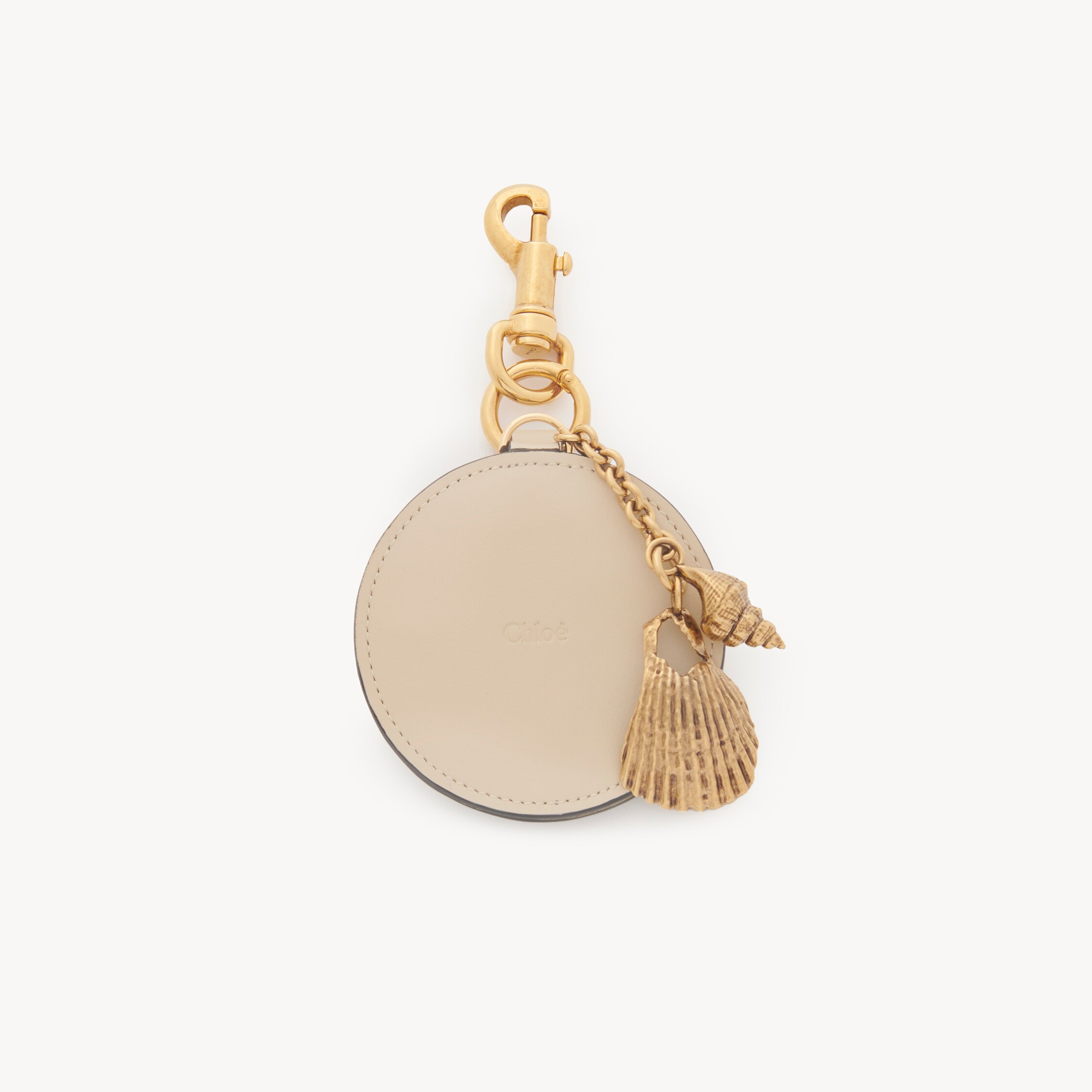 Chloé Mirror Key Ring With Shell In Shiny Leather In Brown