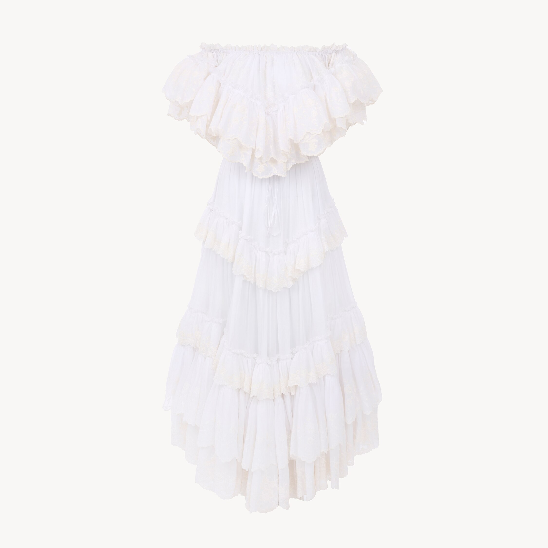 Chloé Long Ruffled Dress In Cotton Voile In Multi