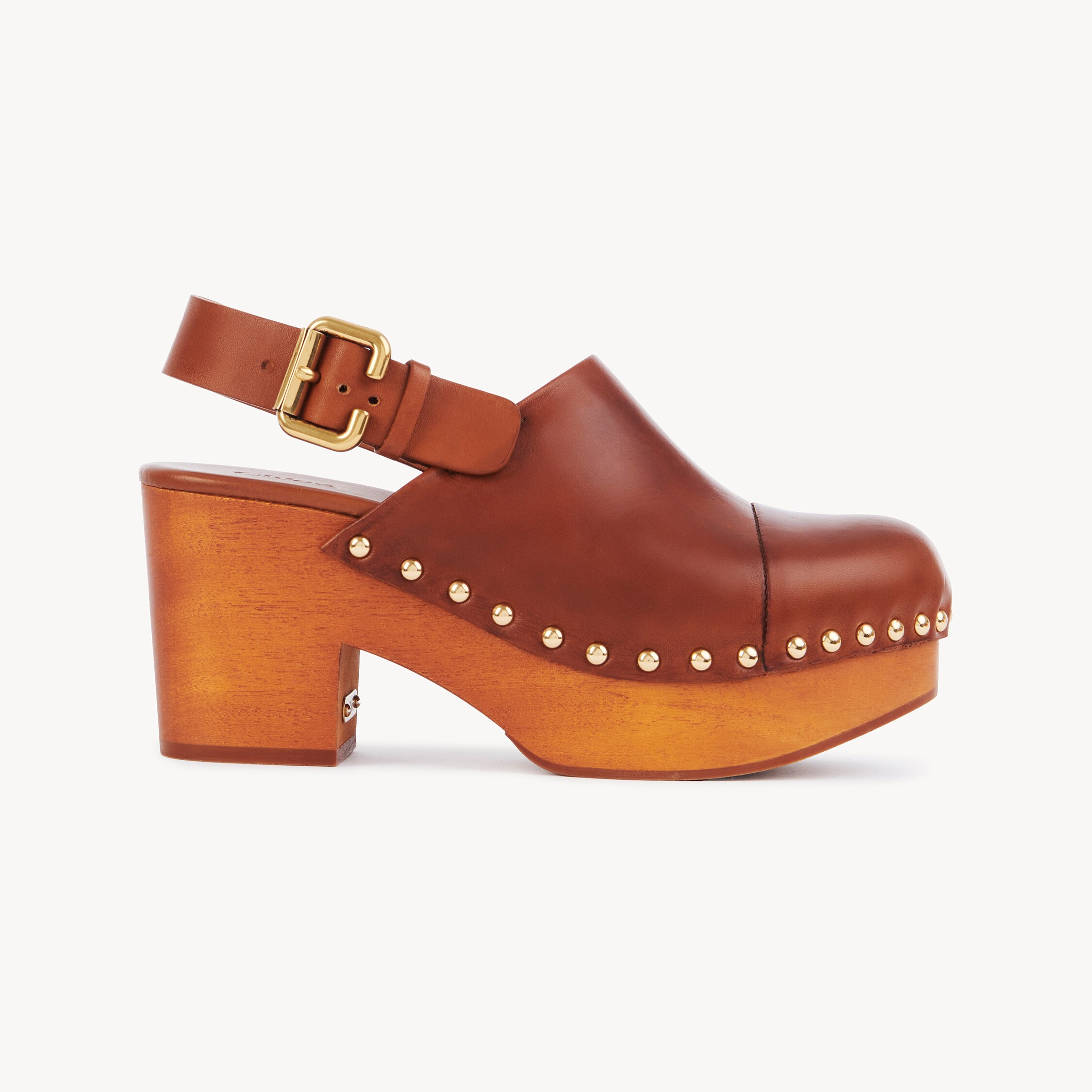 Chloé Chunky Heel Stud Embellishments Wooden Platform Pumps In Ginger Brown