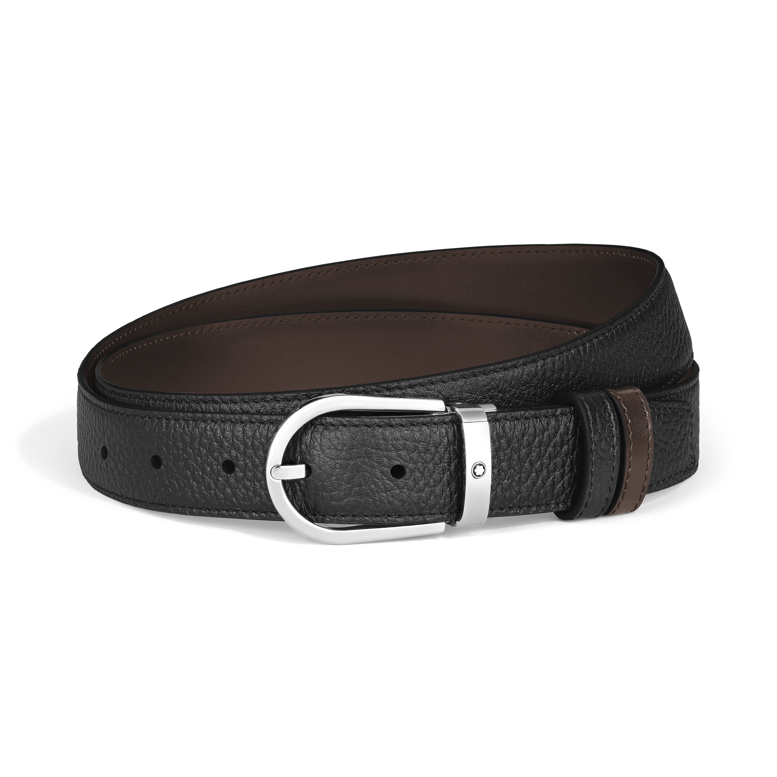 Montblanc - Horseshoe 30 Mm Reversible Belt In Grained Leather - Mb222151 - Belts Men's Black