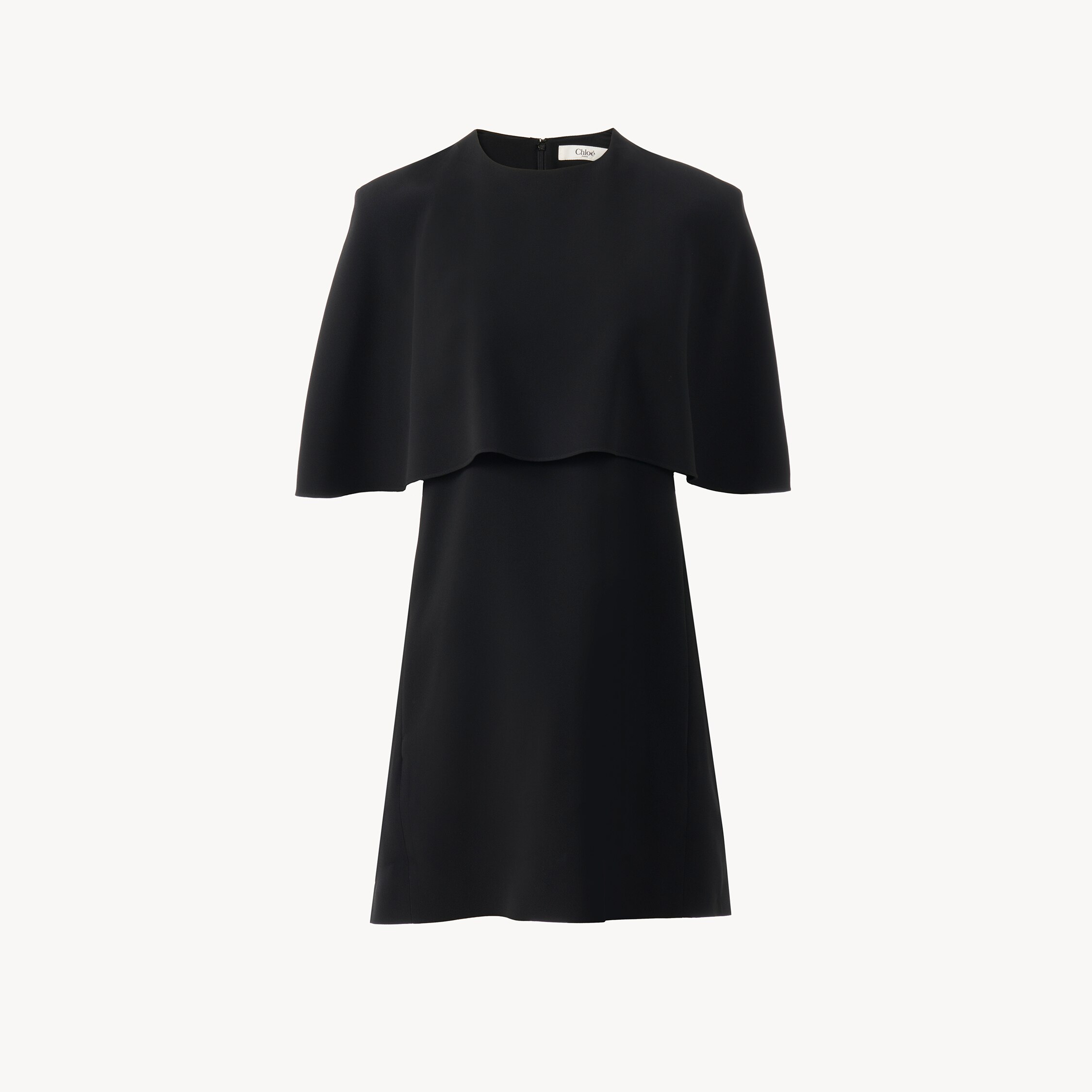 Chloé Short Cape Dress In Viscose Crêpe Black Size 12 50% Acetate, 47% Viscose, 3% Elastane In Multi