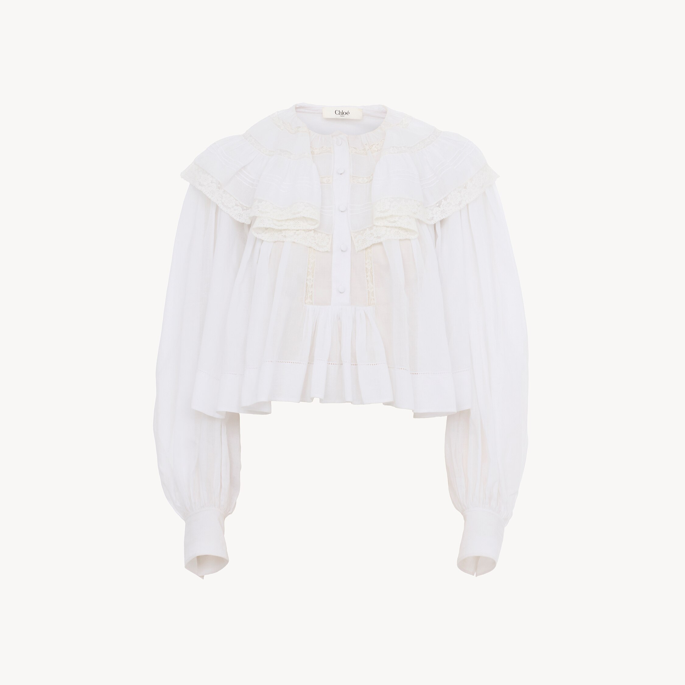 Chloé Cropped Ruffle Top In Cotton Voile & Lace In White