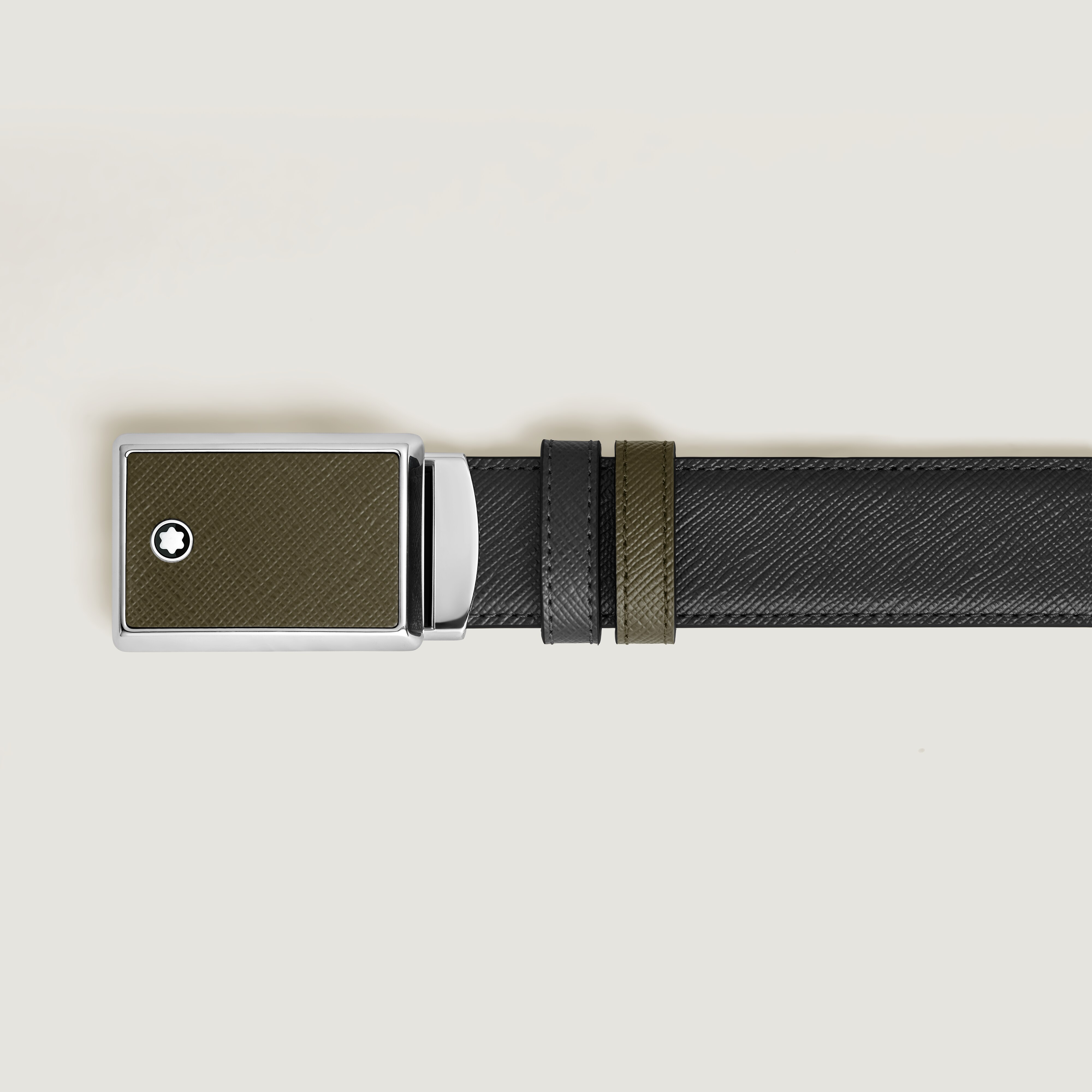  Montblanc - Wendbarer Gürtel Mit Intarsien-schließe 30 Mm Aus Hochwertigem Leder - Khaki | Schwarz - Mb222217 - Gürtel 