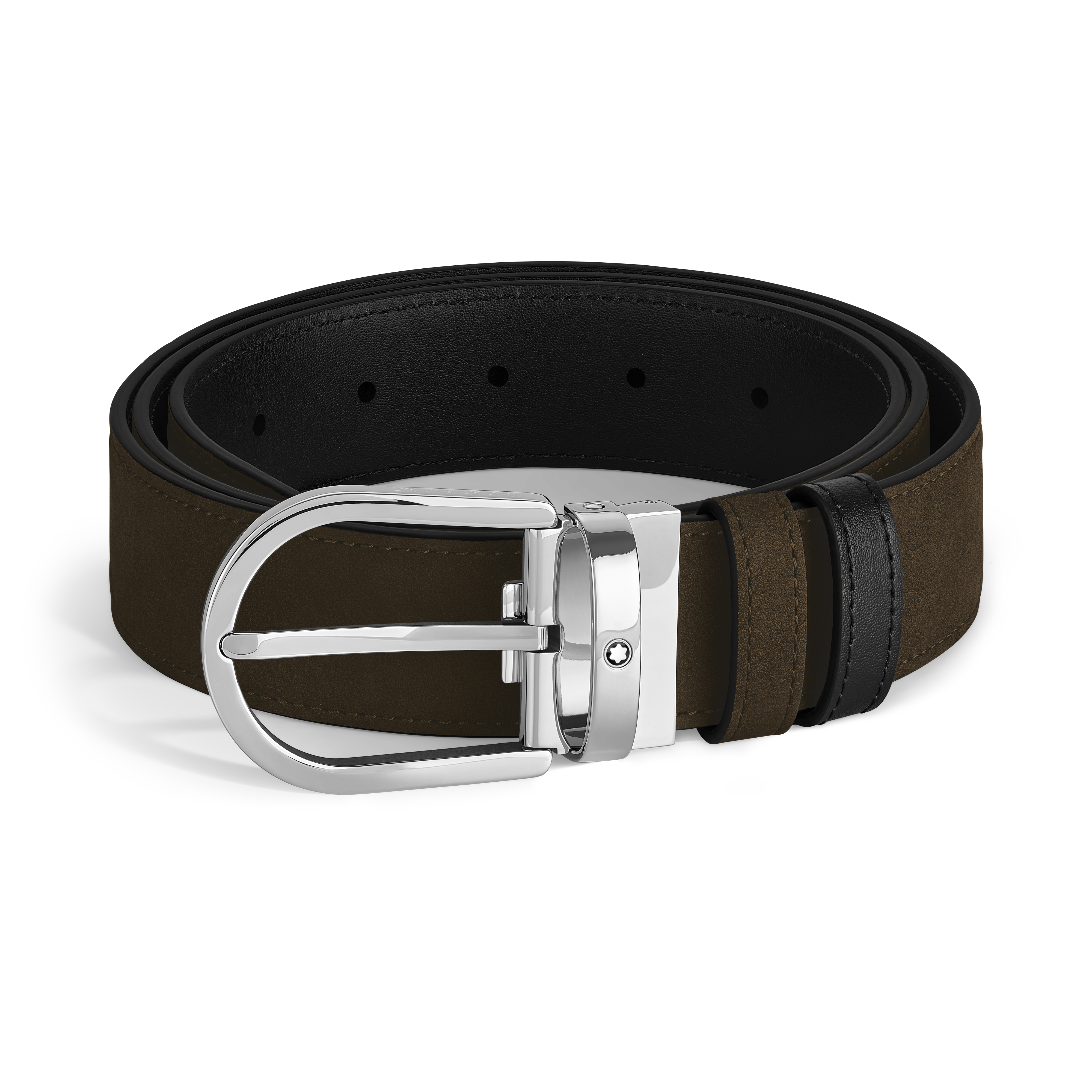  Montblanc - Cinturón Reversible De Ante De 35 Mm Con Hebilla Horseshoe - Negro | Marrón - Piel - Mb222407 - Cinturones 