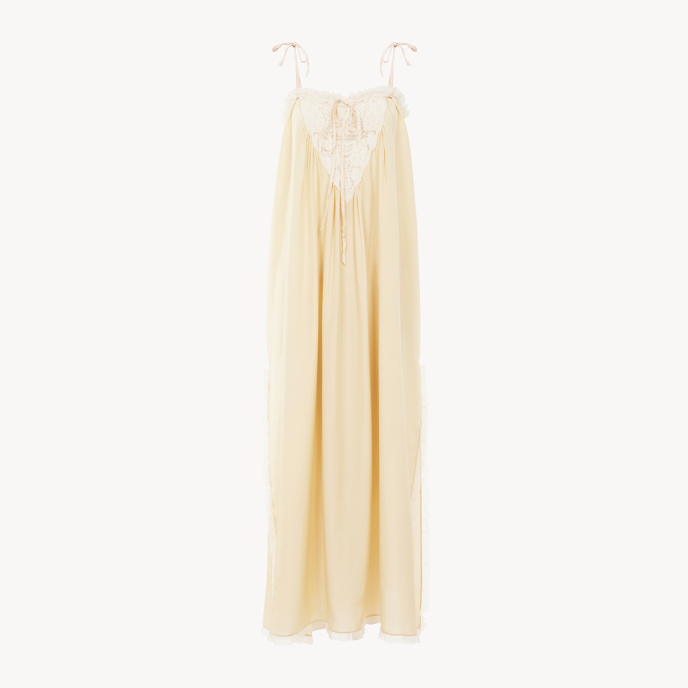 Chloé Ruffled Long Dress In Silk Habotai & Lace In Neutral