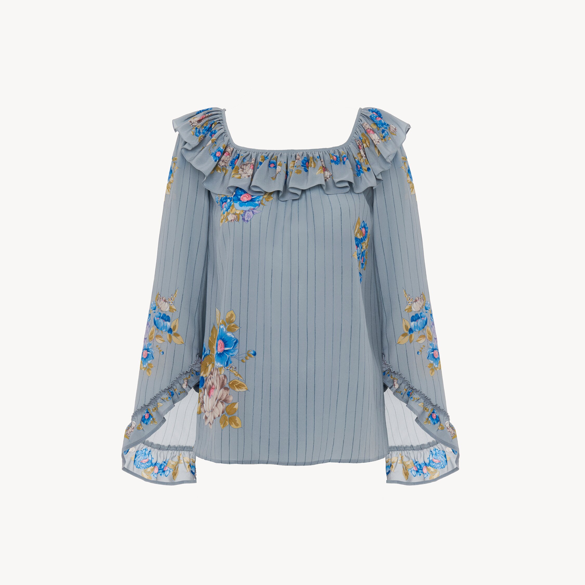 Chloé Square-neck Ruffle Top In Crêpe De Chine In Multi