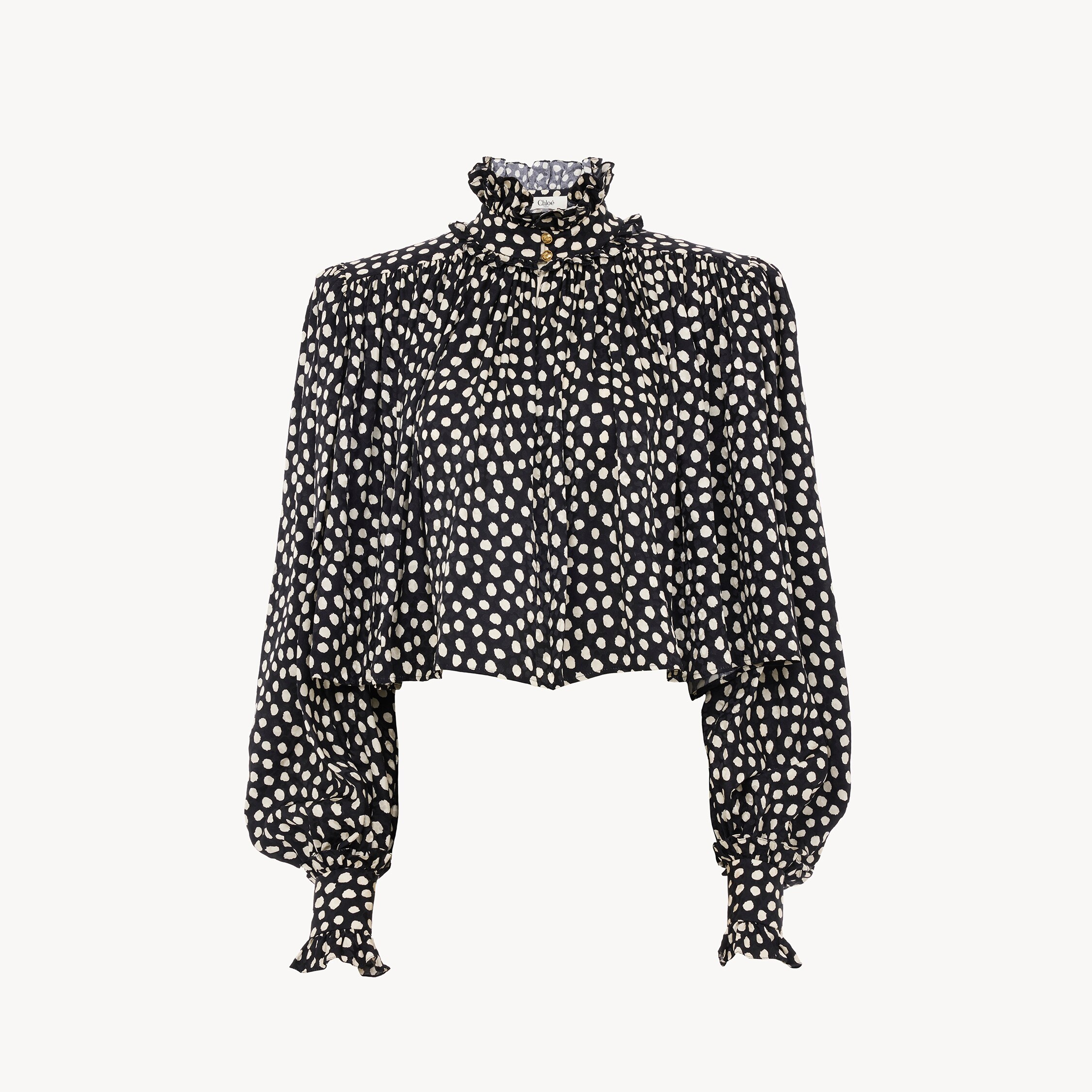 Chloé Maxi Gathered High-neck Top In Silk Jacquard In Multi