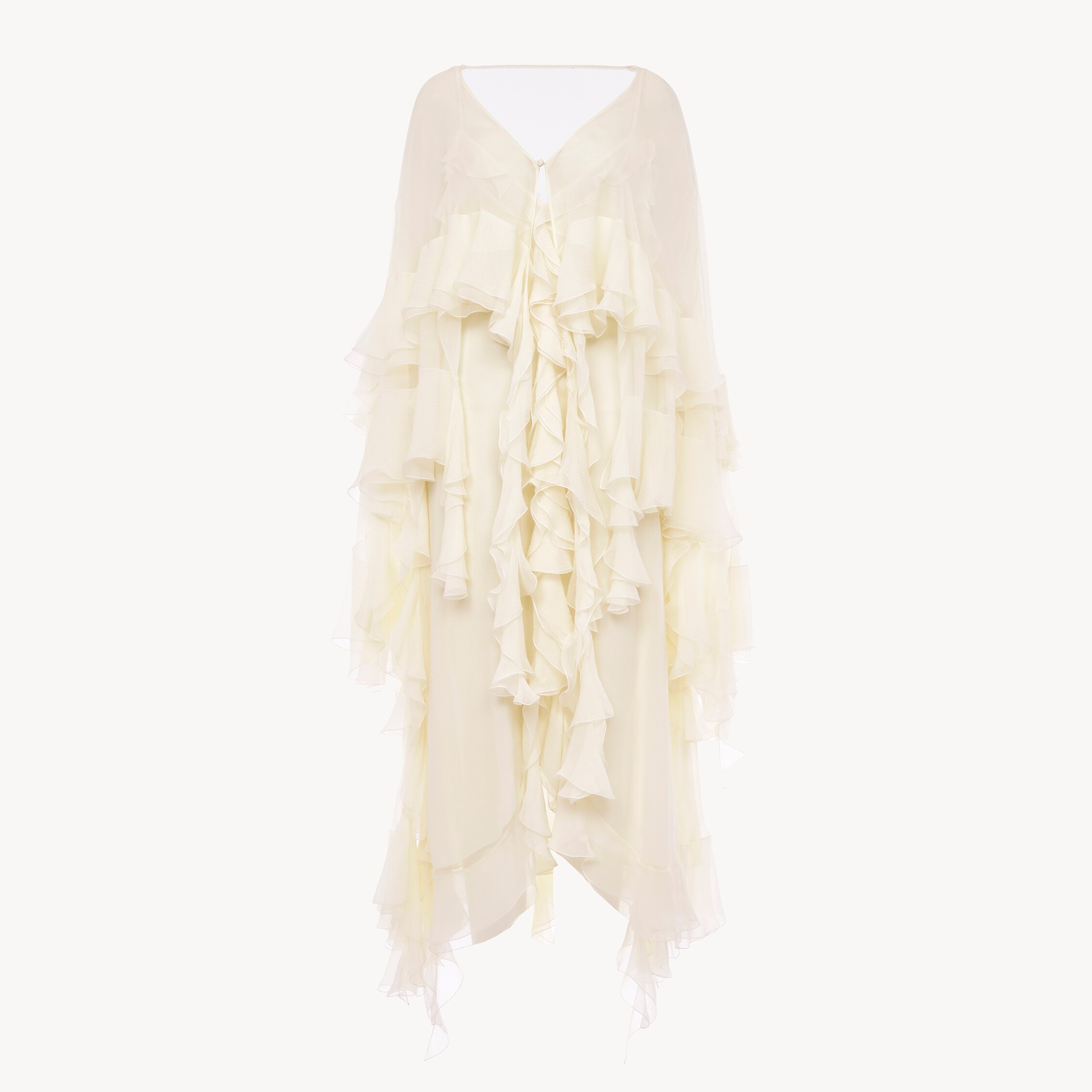Chloé Long Ruffled Dress In Silk Mousseline In White