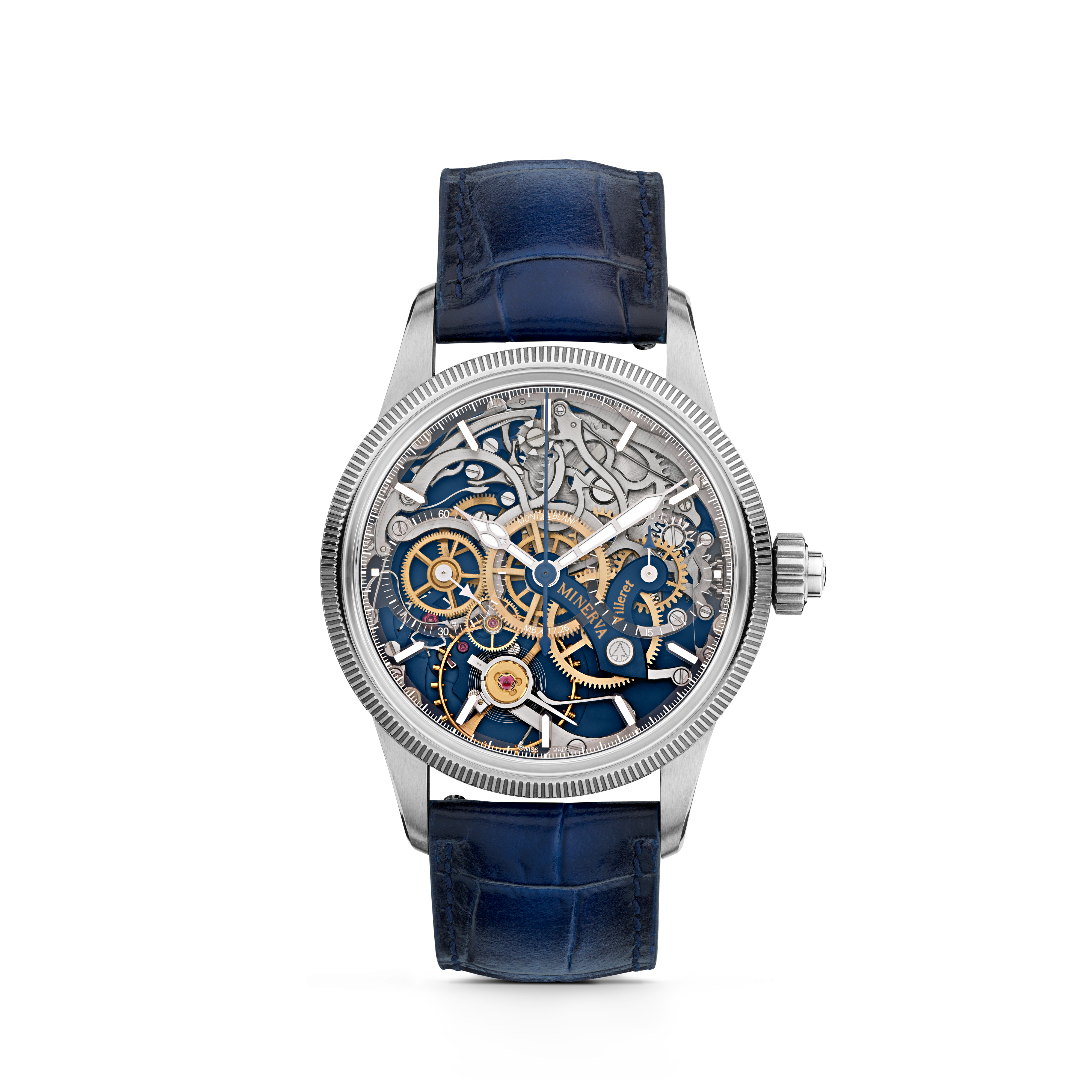  Montblanc - Montblanc 1858 The Unveiled Minerva Chronograph Limited Edition - 100 Exemplare - Blau - Stahl, Graugold - Mb133296 - Uhr 