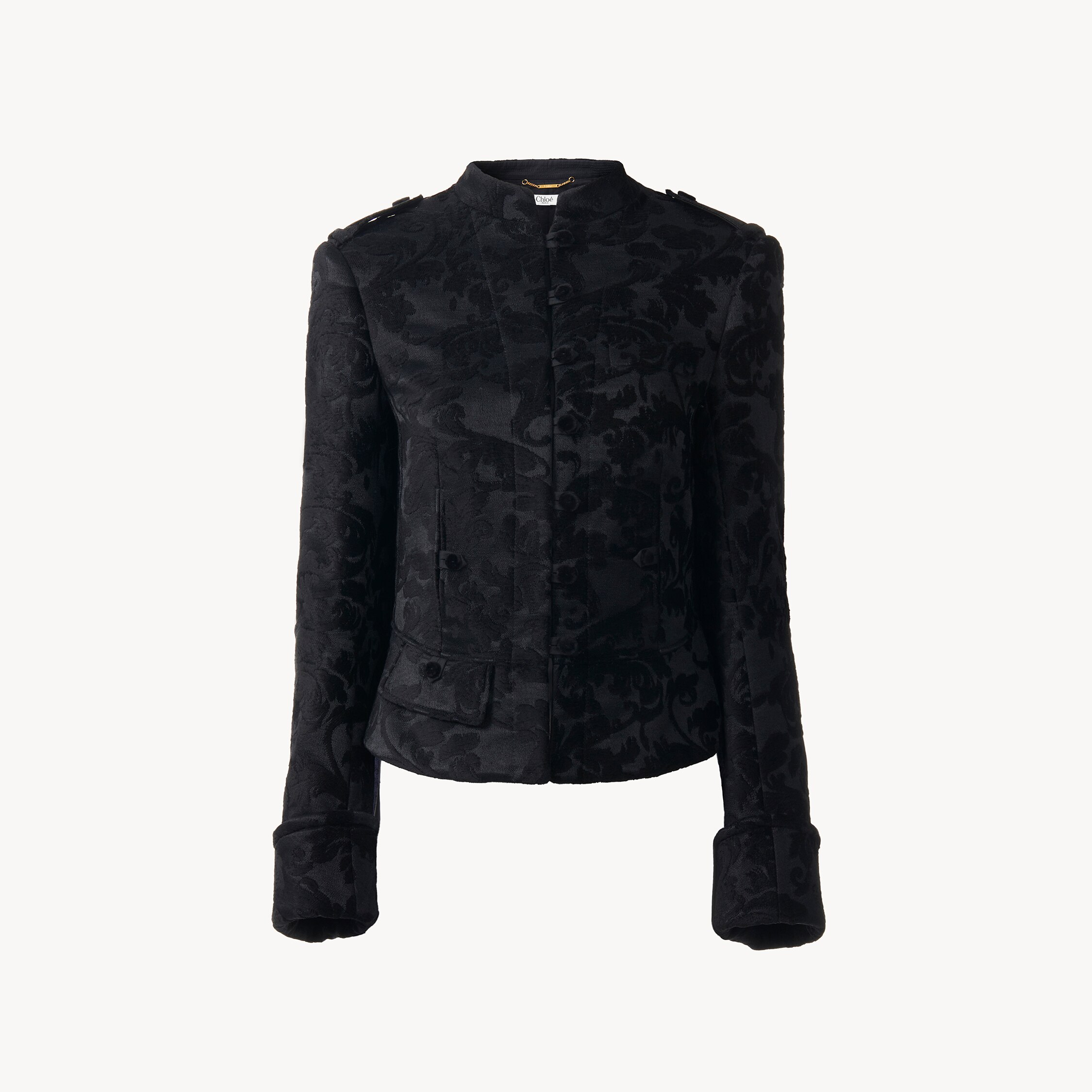 Chloé Fitted Jacket In Floral Velvet In Black