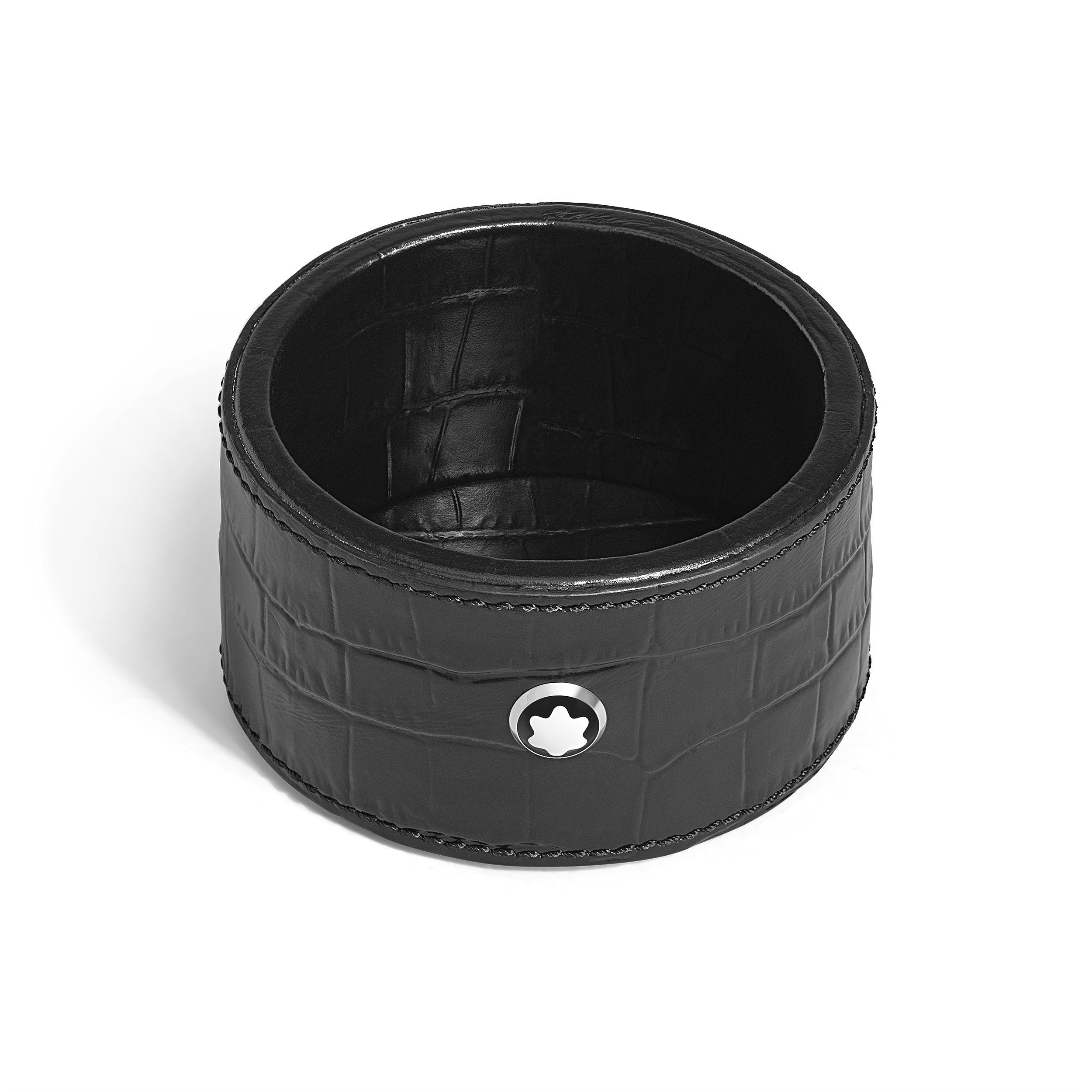 Montblanc - Small Round Desk Tray In Croco-Embossed Leather - Paper - Mb135981 - Trays   Black