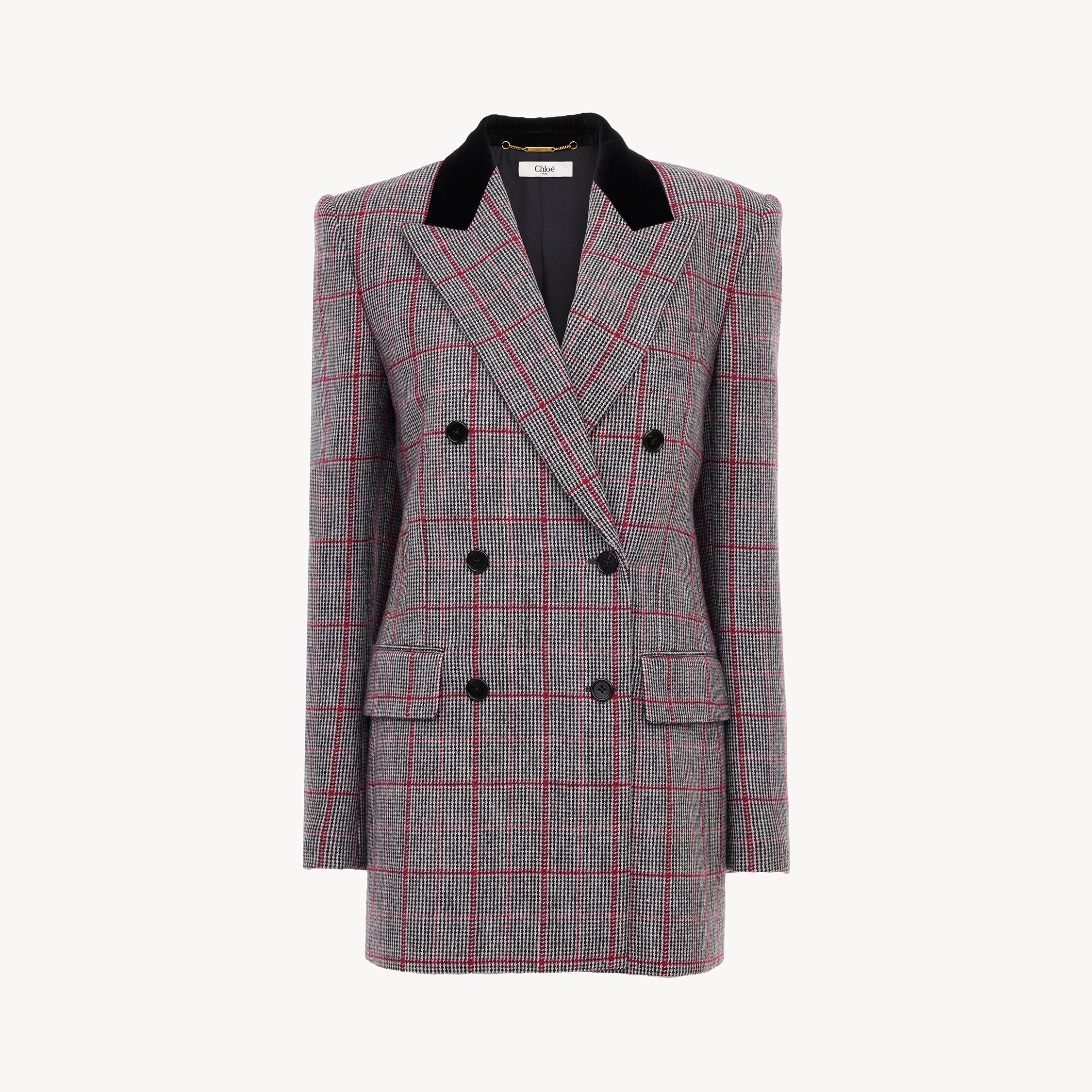 Chloé Double-breasted Tailored Jacket In Wool Check In Multi