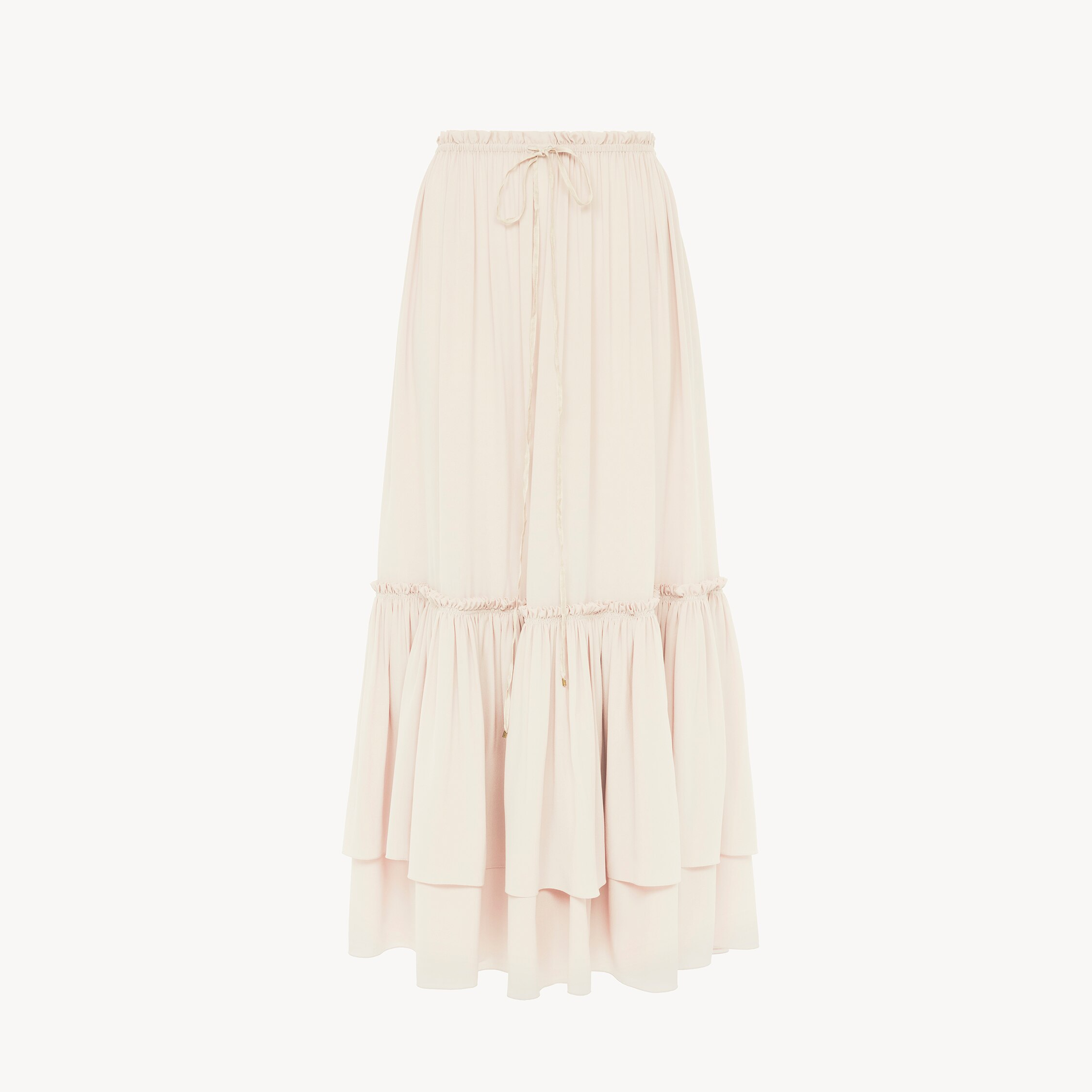 Chloé Ruffled Long Skirt In Silk Mousseline In Neutral