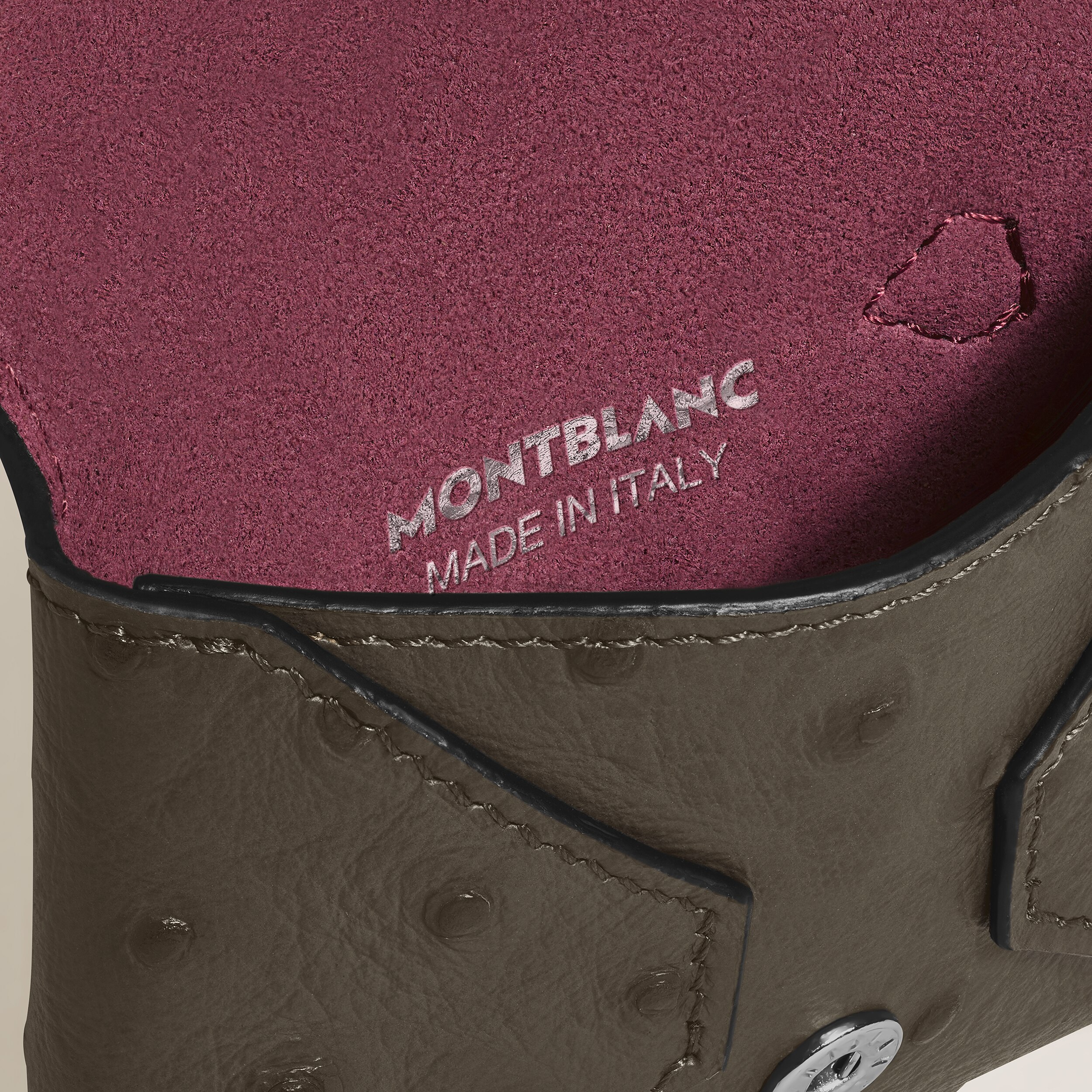  Montblanc - Kartenetui Mit Federdetail Aus Leder Mit Straußenprägung - Khaki - Leder - Mb220474 - Kartenetuis 