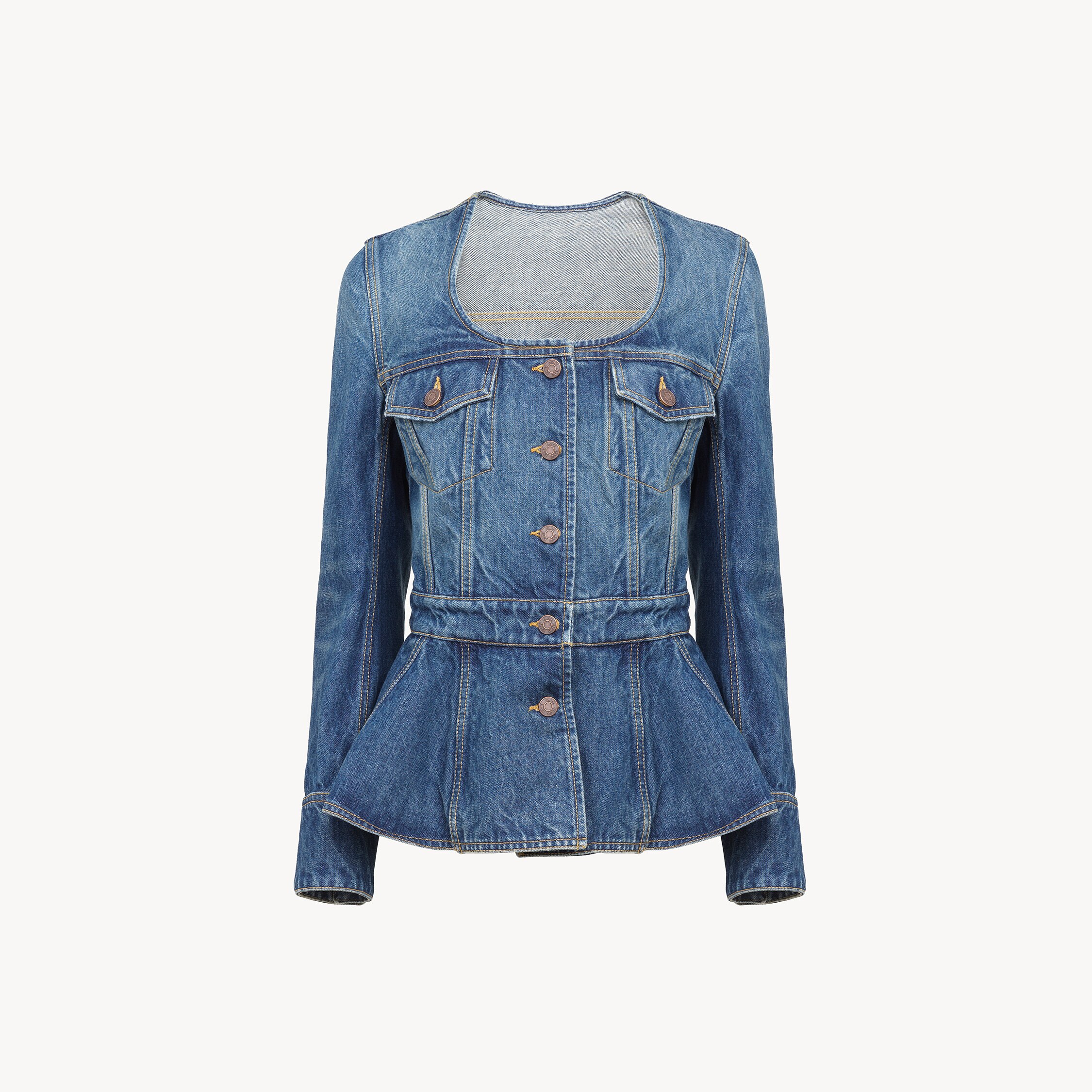 Chloé Denim Ruffled Equestrian Jacket In Multi