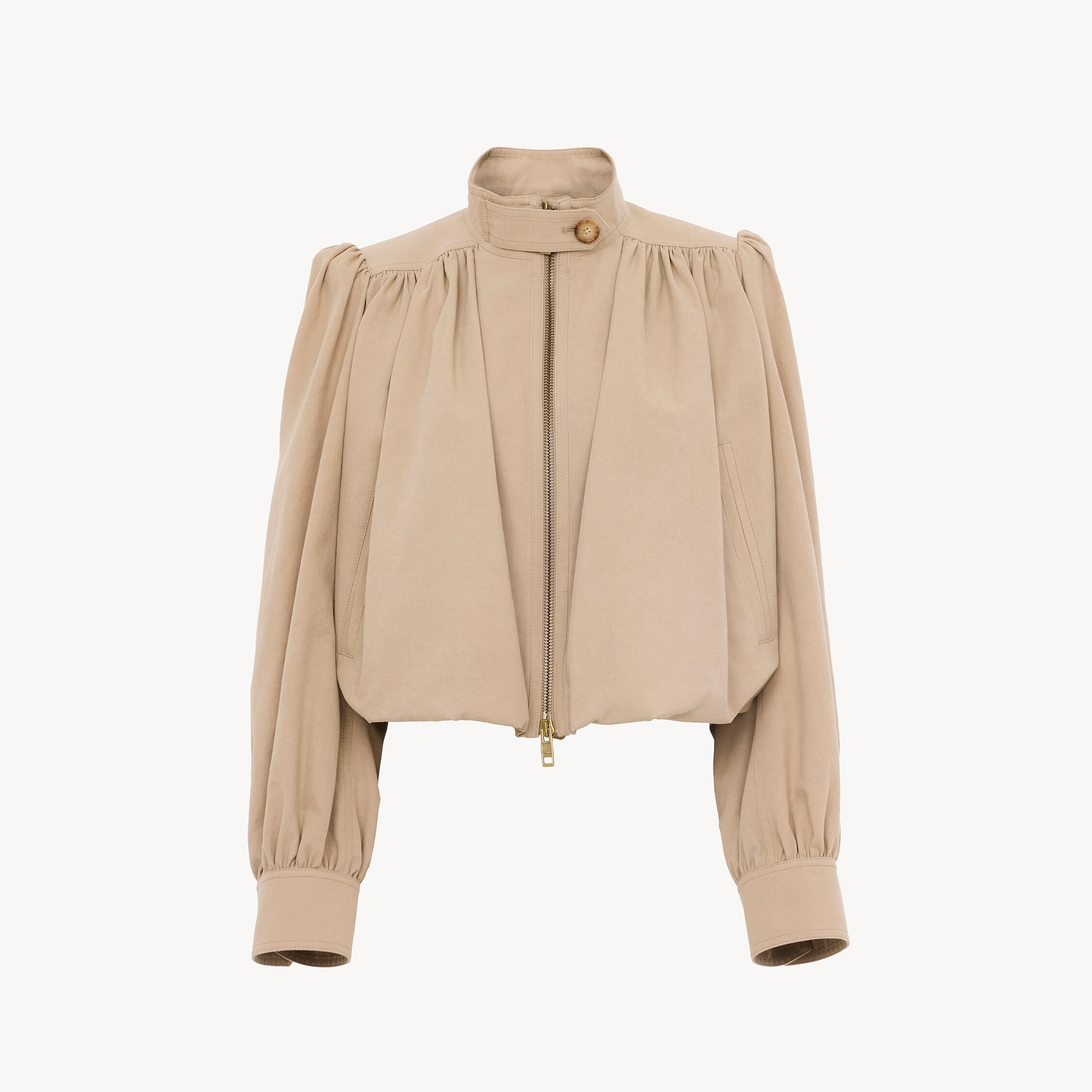 Chloé Gathered Boule Jacket In Cotton Canvas In Brown