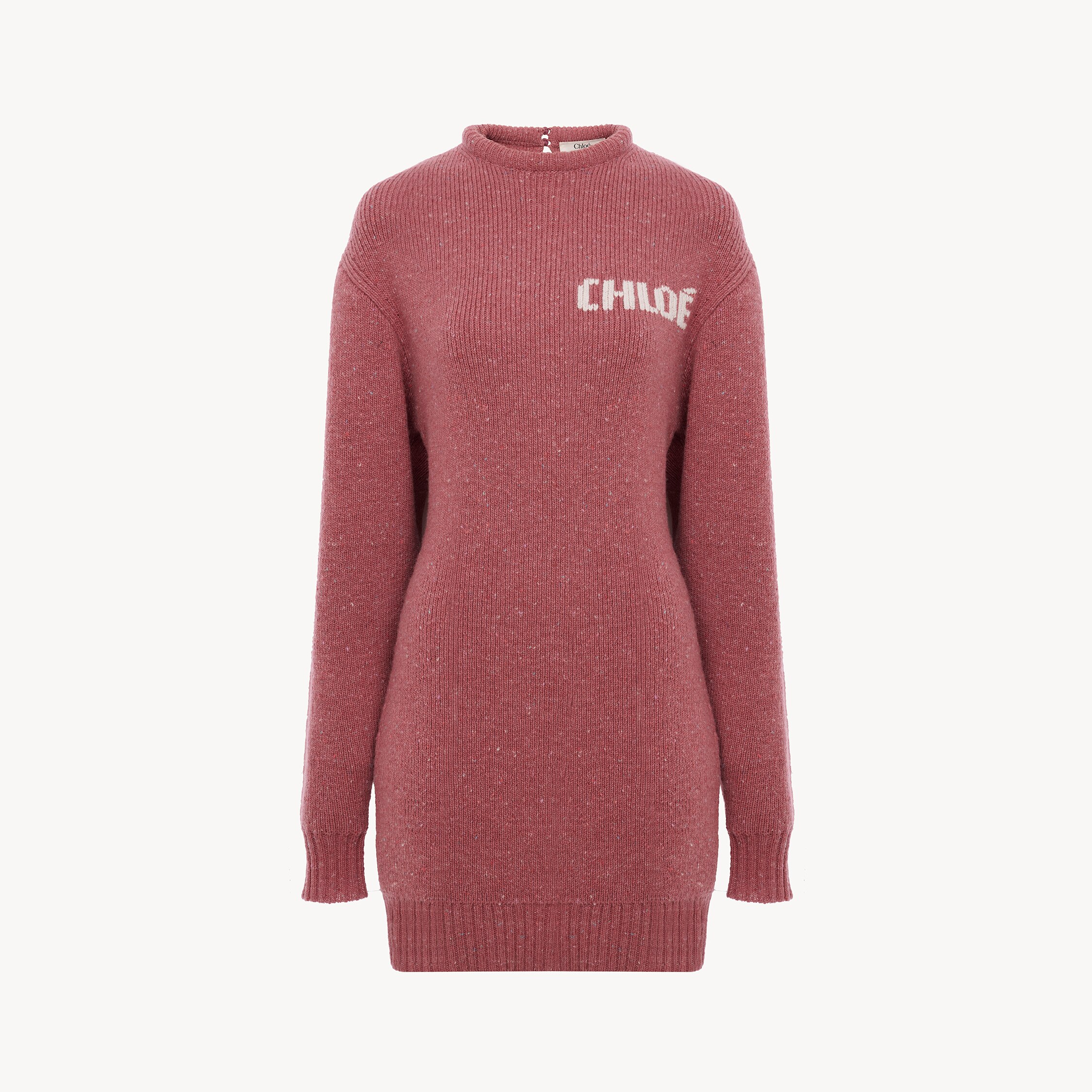 Chloé Long-sleeve Logo Mini Dress In A Merino Wool Knit