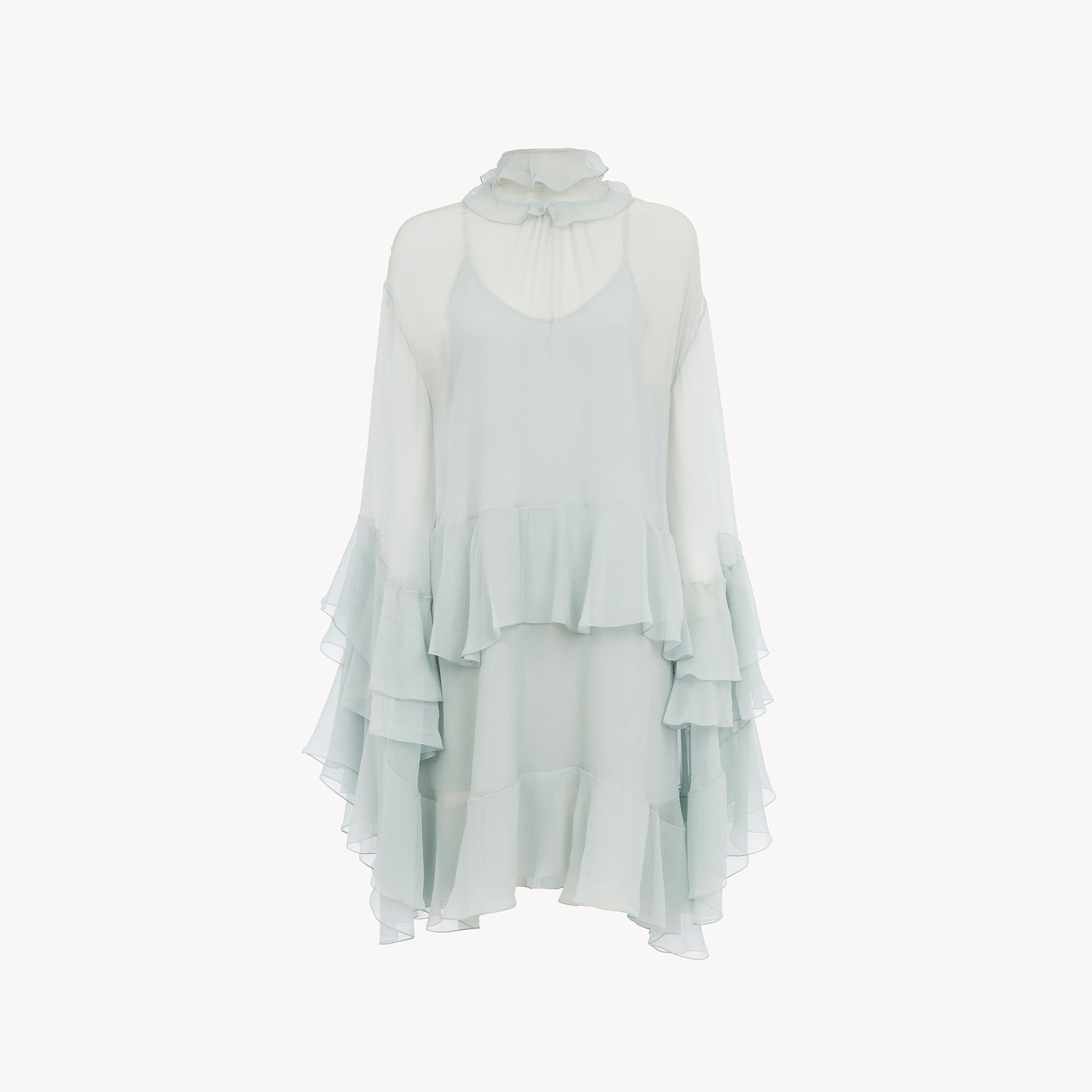 Chloé Mini Robe Volantée En Mousseline De Soie In White