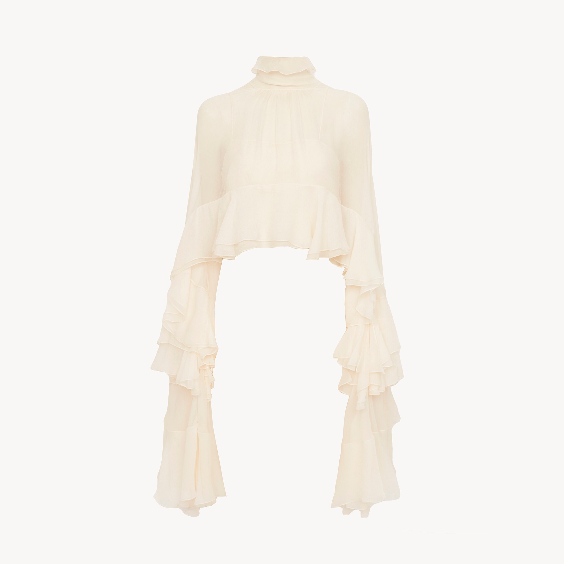 Chloé Tulle High And Low Pleated Top In Multi