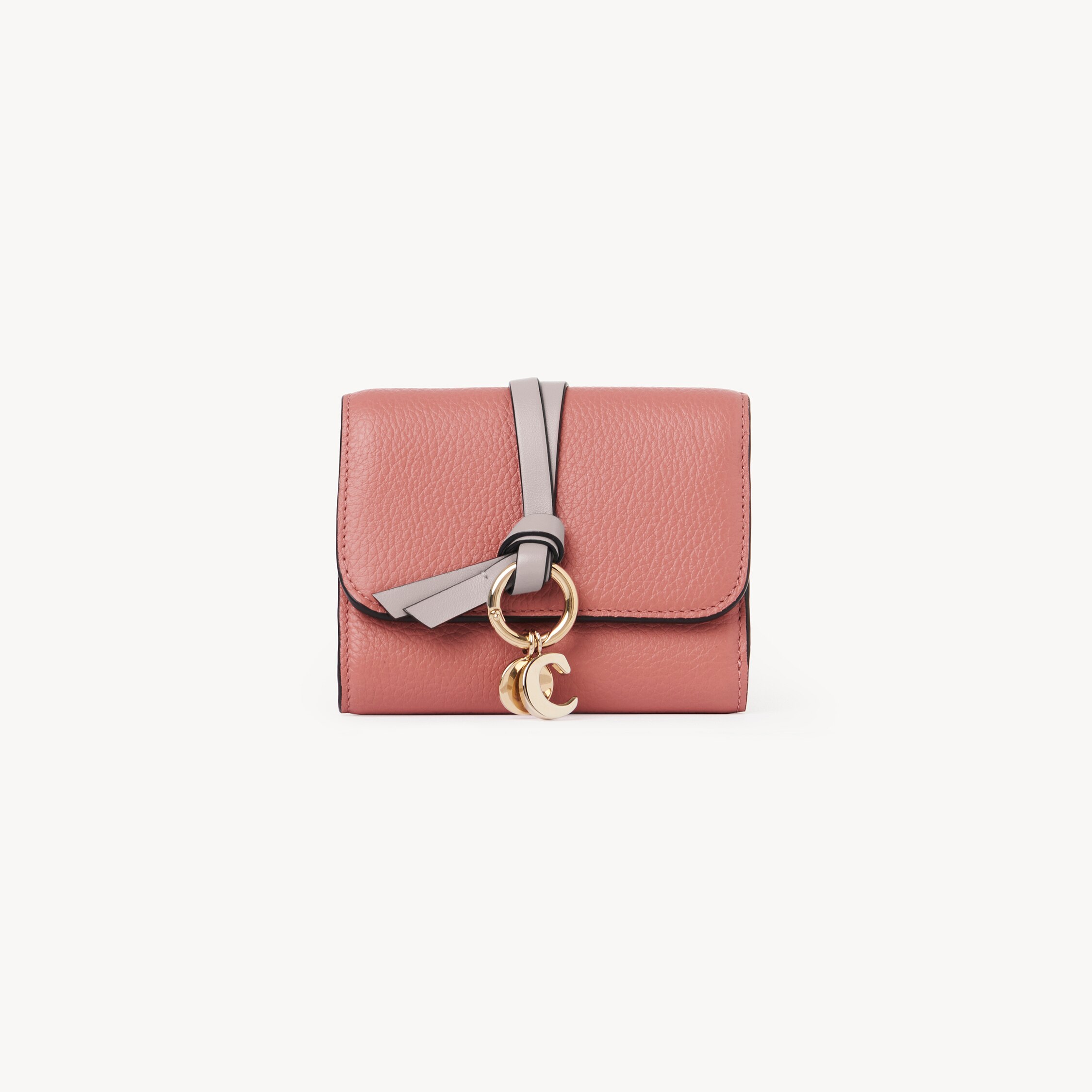Chloé Small Alphabet Tri-fold In Grained Leather In Pink