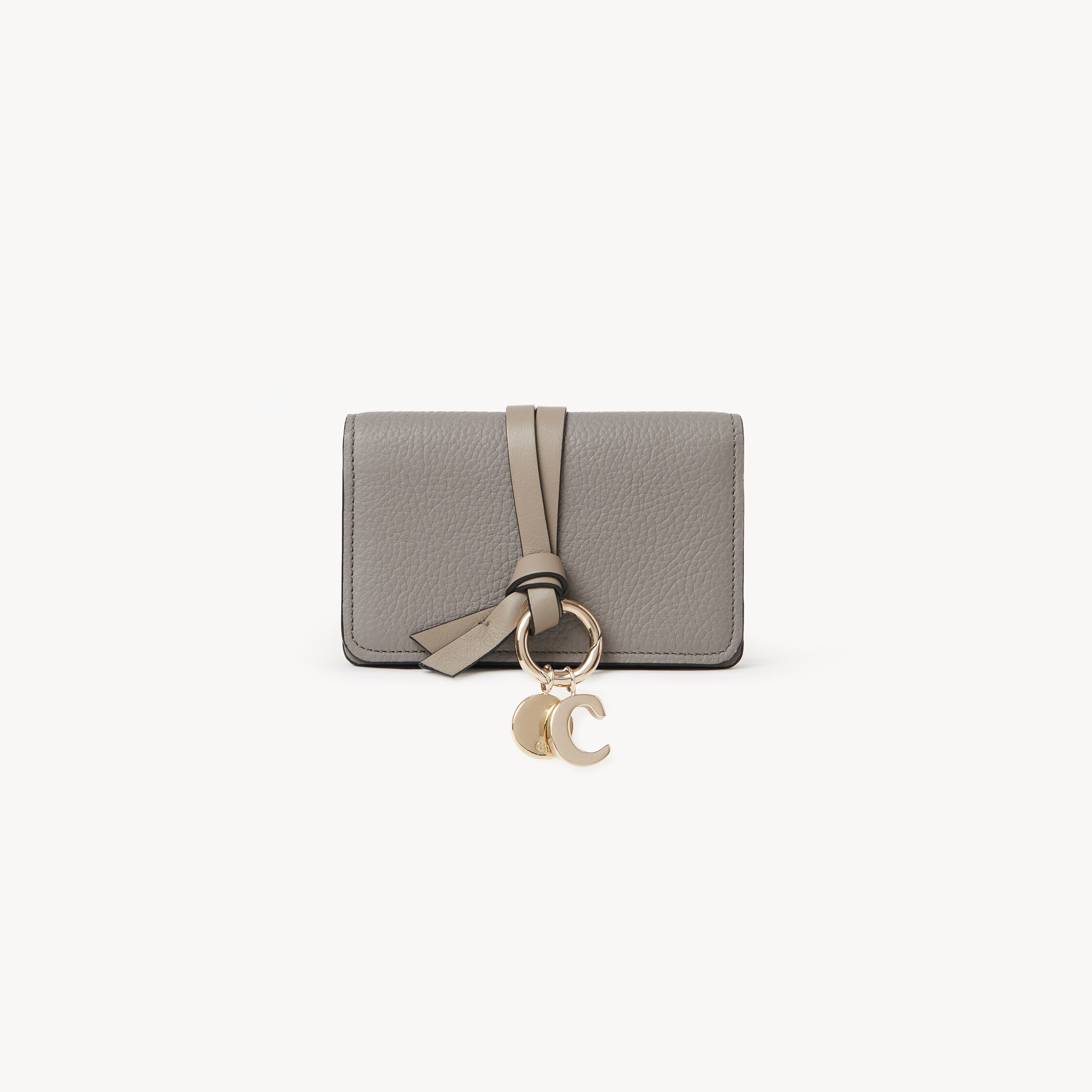 Chloé Alphabet Card Holder In Grained Leather In Gray