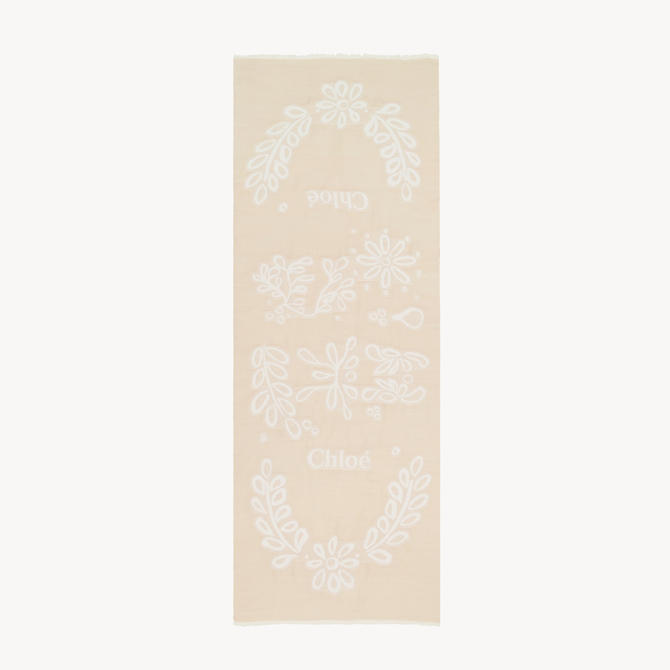 Chloé Rectangular Stole In Wool & Silk Broderie Anglaise In Neutral