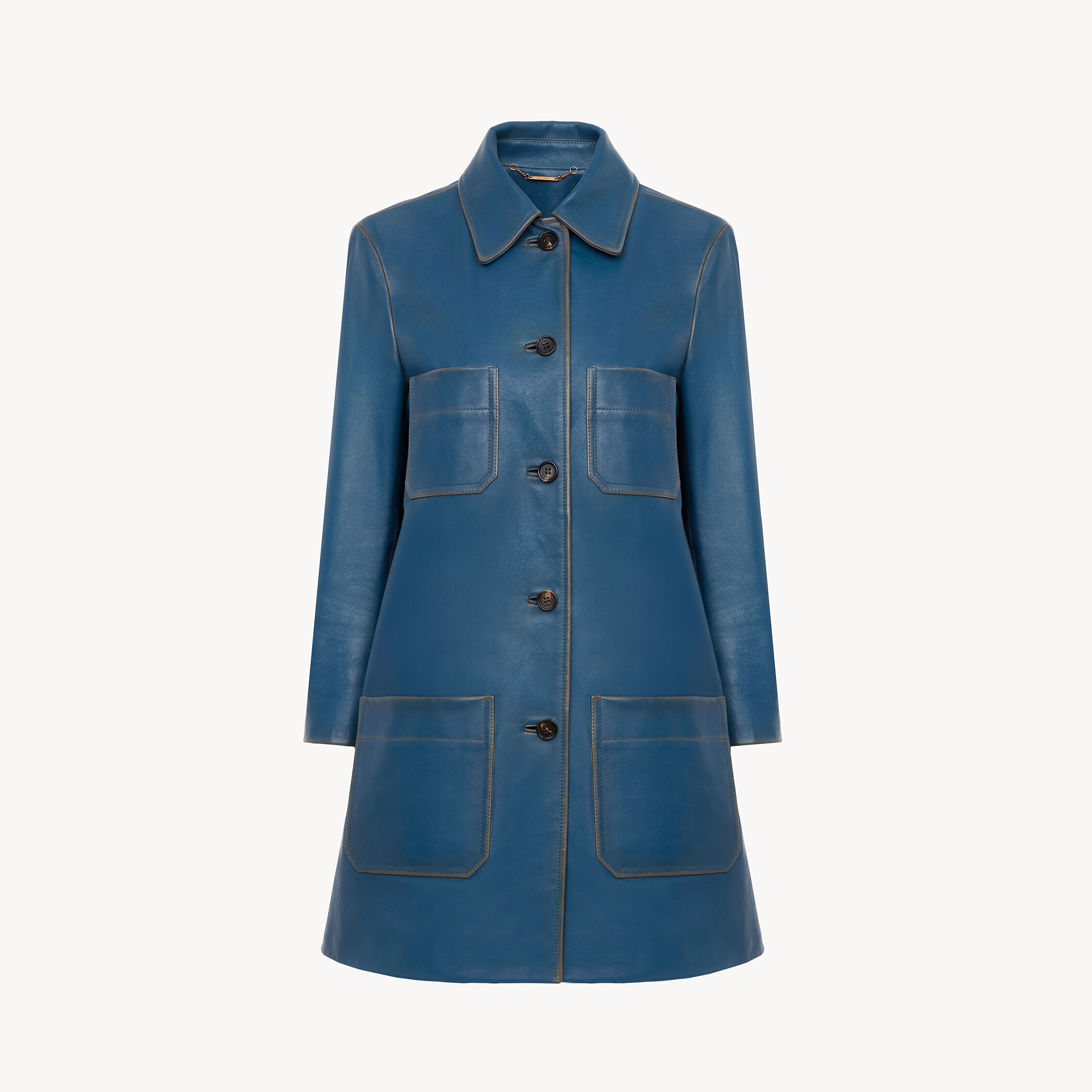 Chloé Single-breasted Coat In Leather In Blue