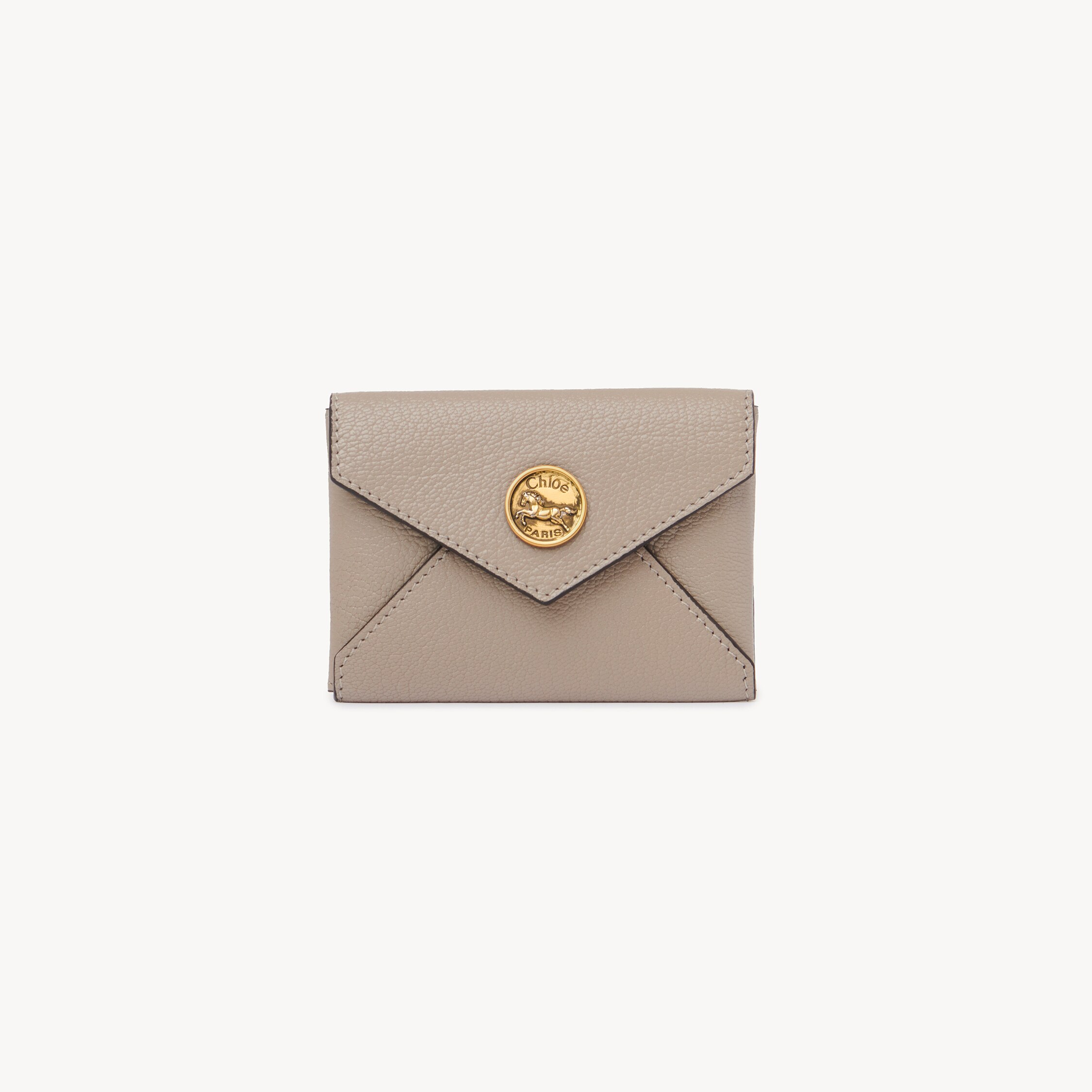 Chloé Envelope Card Holder In Grained Leather In Gray