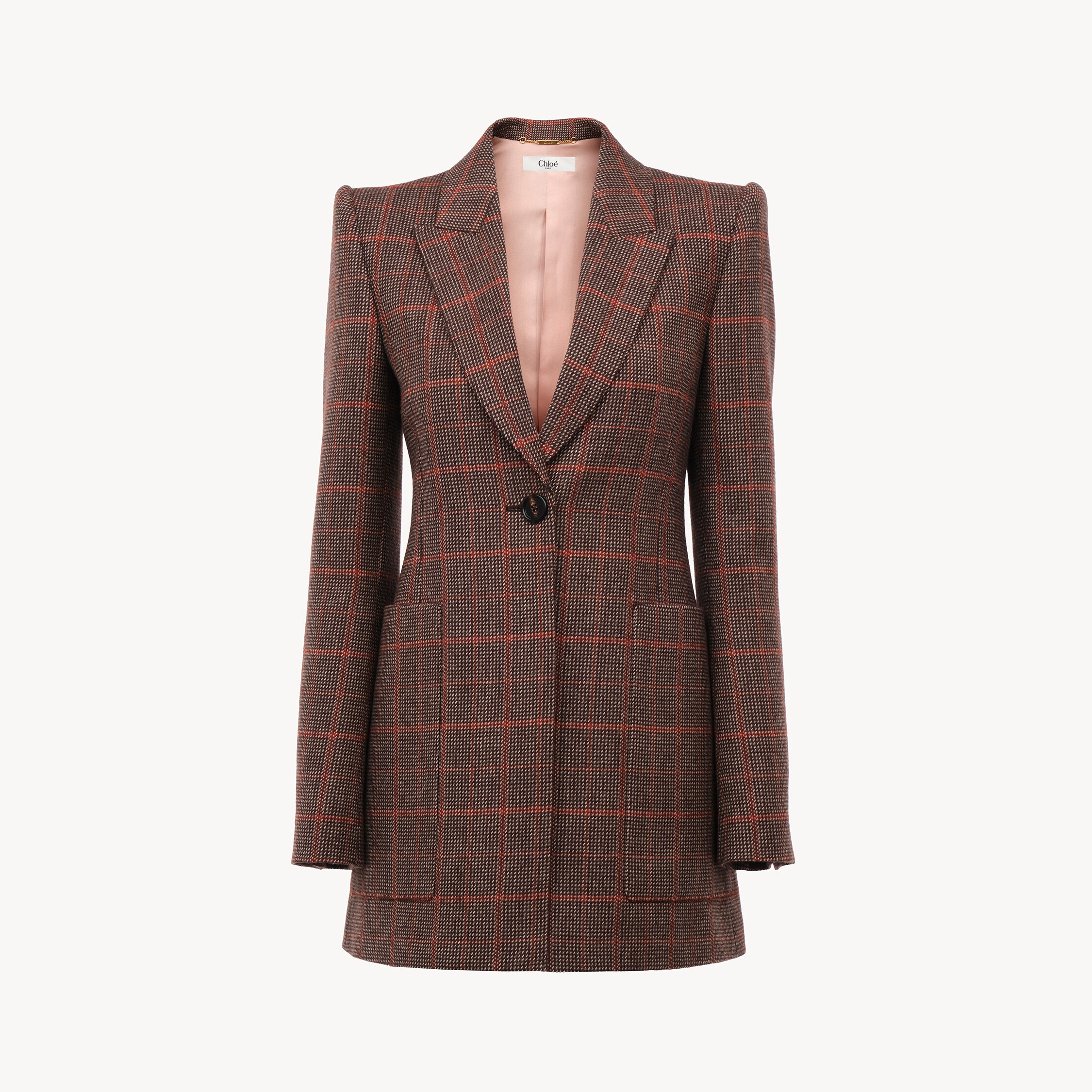 Chloé – Tailored jacket in check wool – Brown / Beige – 40 – Domestic Sheep Virgin Wool