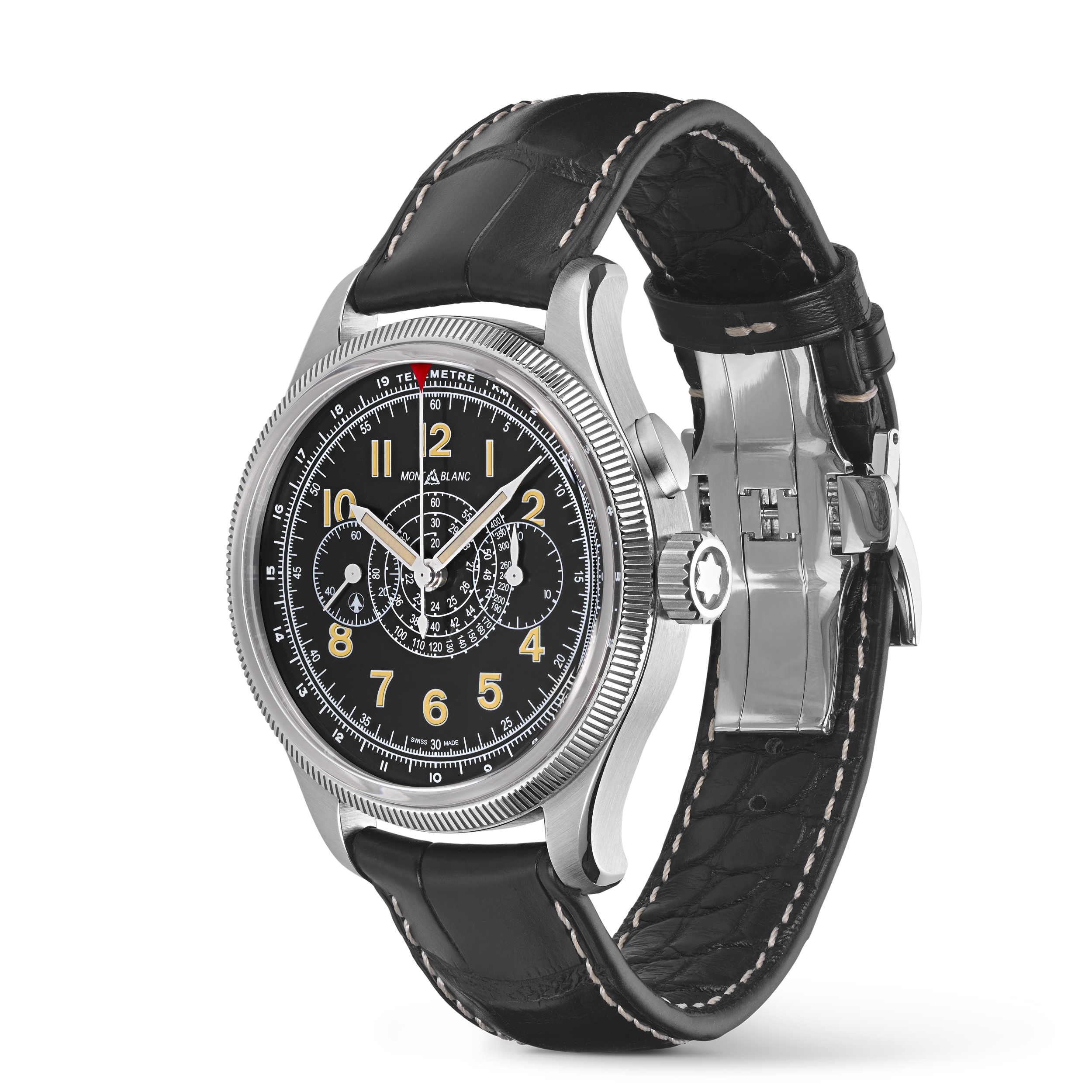  Montblanc - Montblanc 1858 Minerva Monopusher Chronograph Red Arrow Edición Limitada - 88 Piezas - Negro - Acero, Dorado Gris - Mb129614 - Reloj 