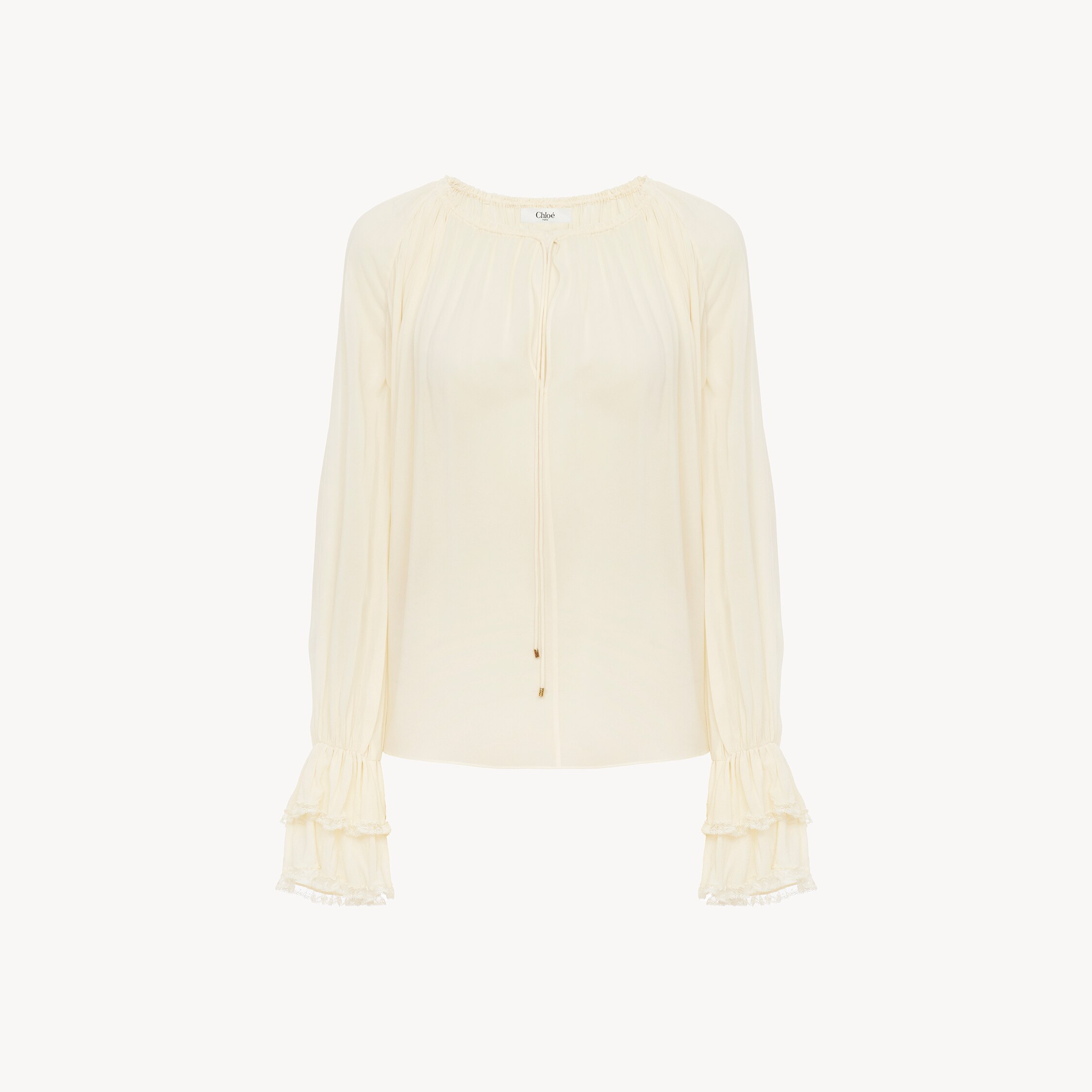 Chloé Gathered V-neck Top In Silk Georgette In White