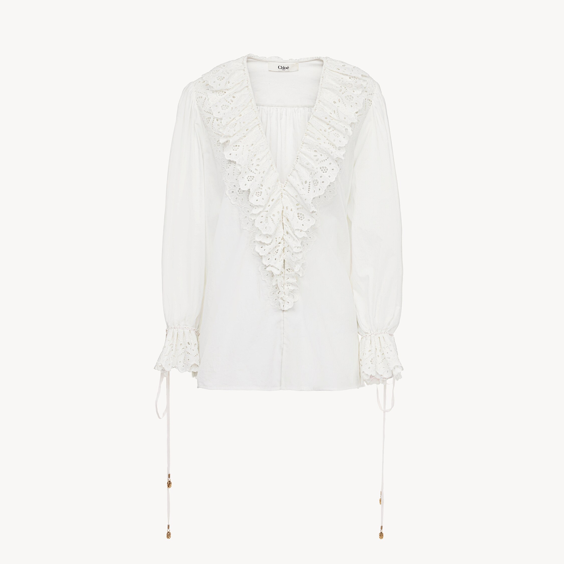 Chloé Puff-sleeve V-neck Top In Cotton Voile In White