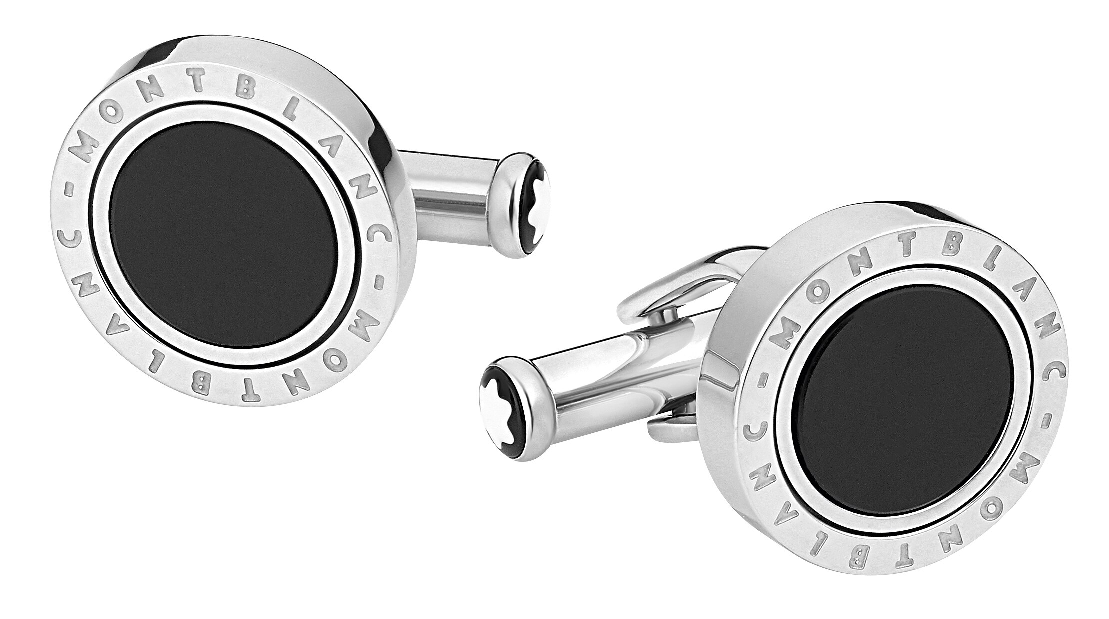  Montblanc - Boutons De Manchette Meisterstück Avec Incrustation D'onyx - Acier Inoxydable - Mb116664 - Boutons De Manchette 