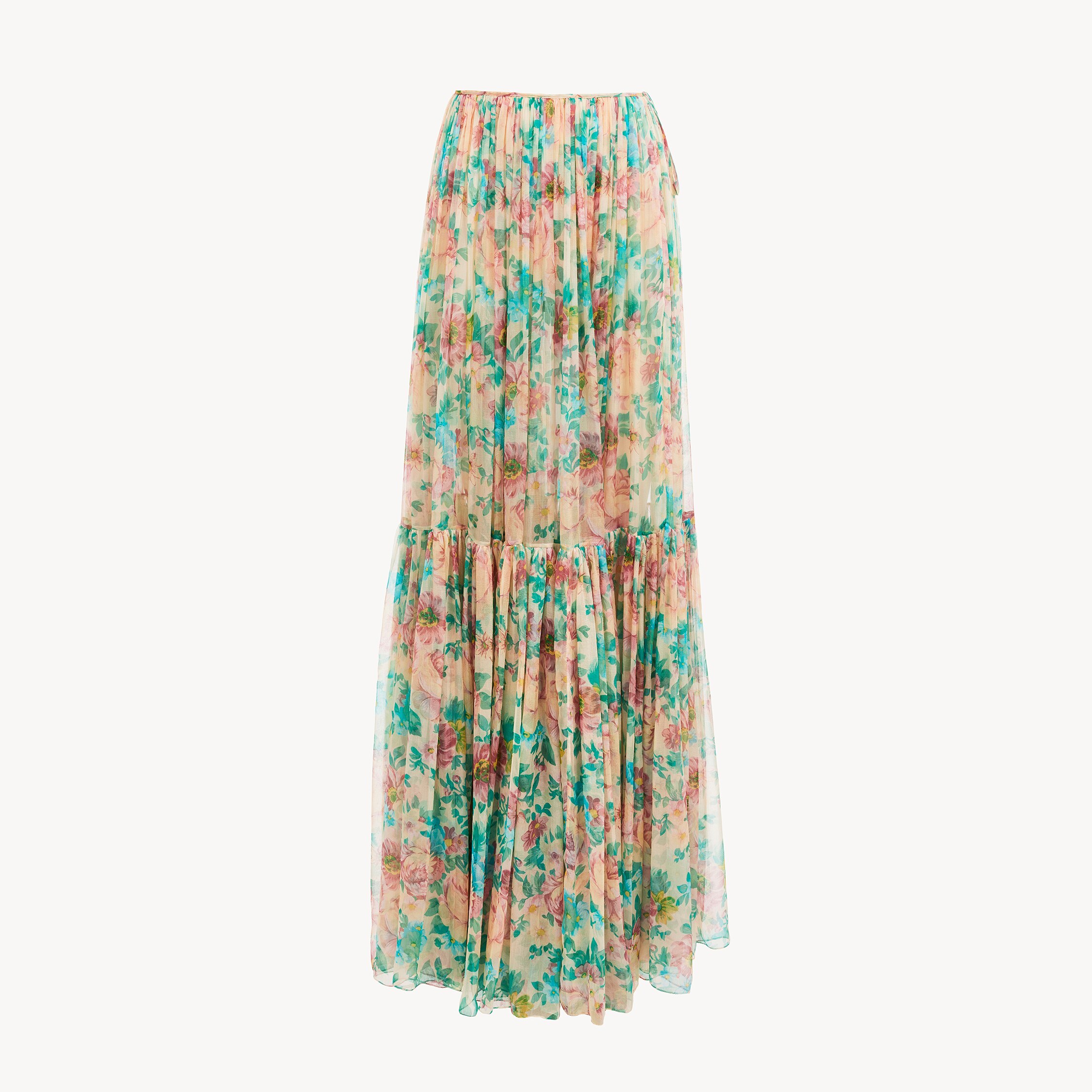 Chloé Gathered Maxi Skirt In Silk Mousseline In Green