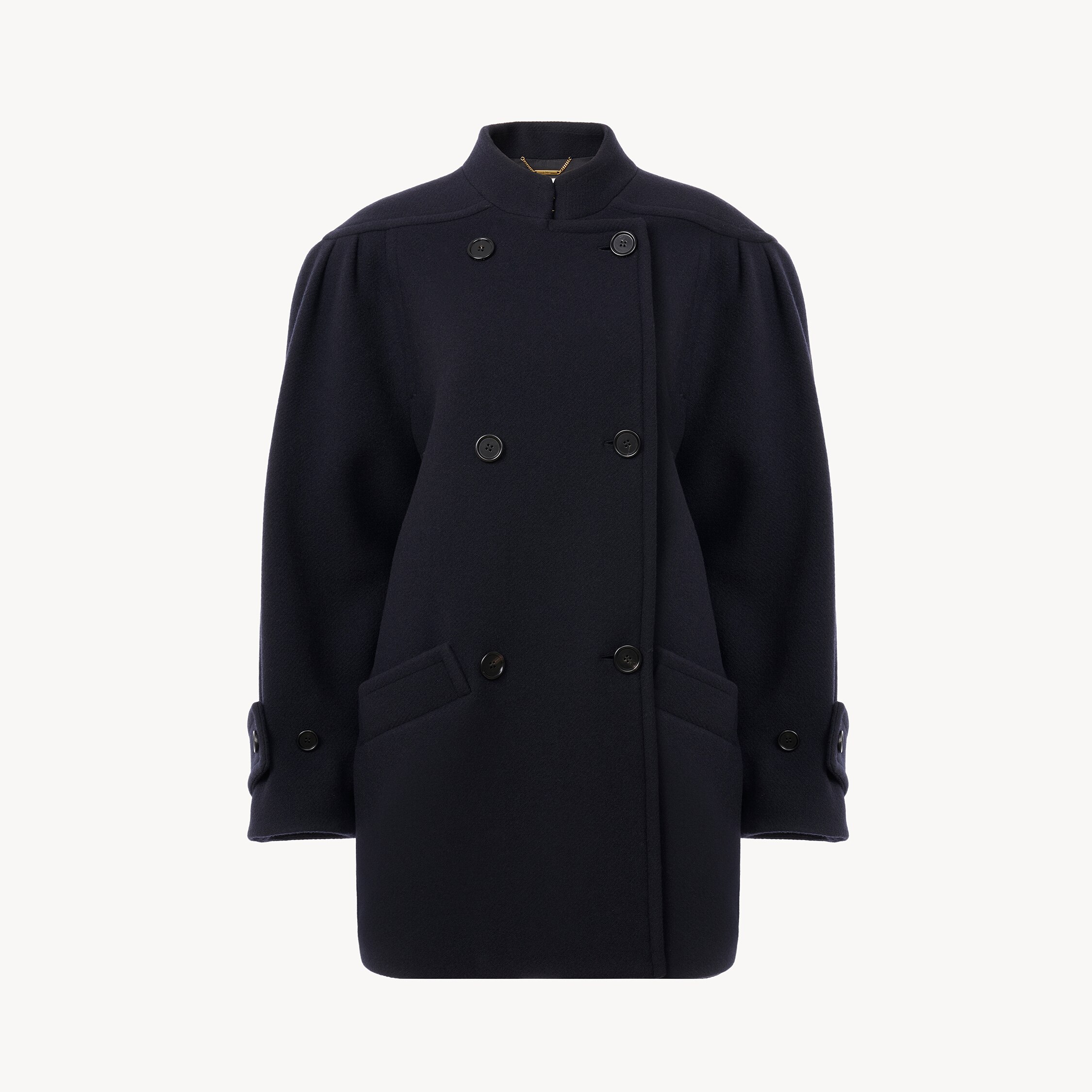 Chloé High-neck Double-breasted Coat In Wool In Black