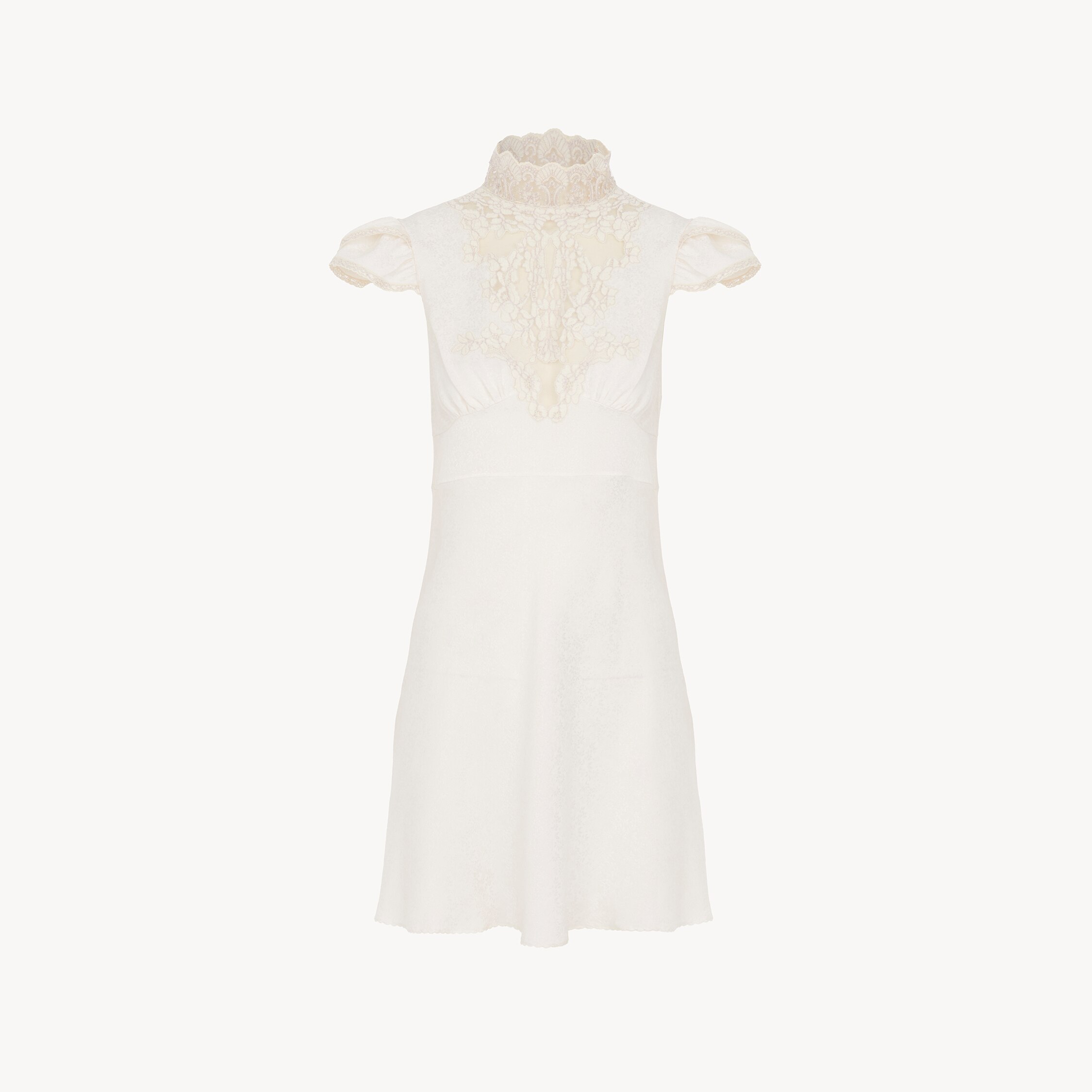 Chloé High-neck Mini Dress In Jacquard Silk & Lace In White