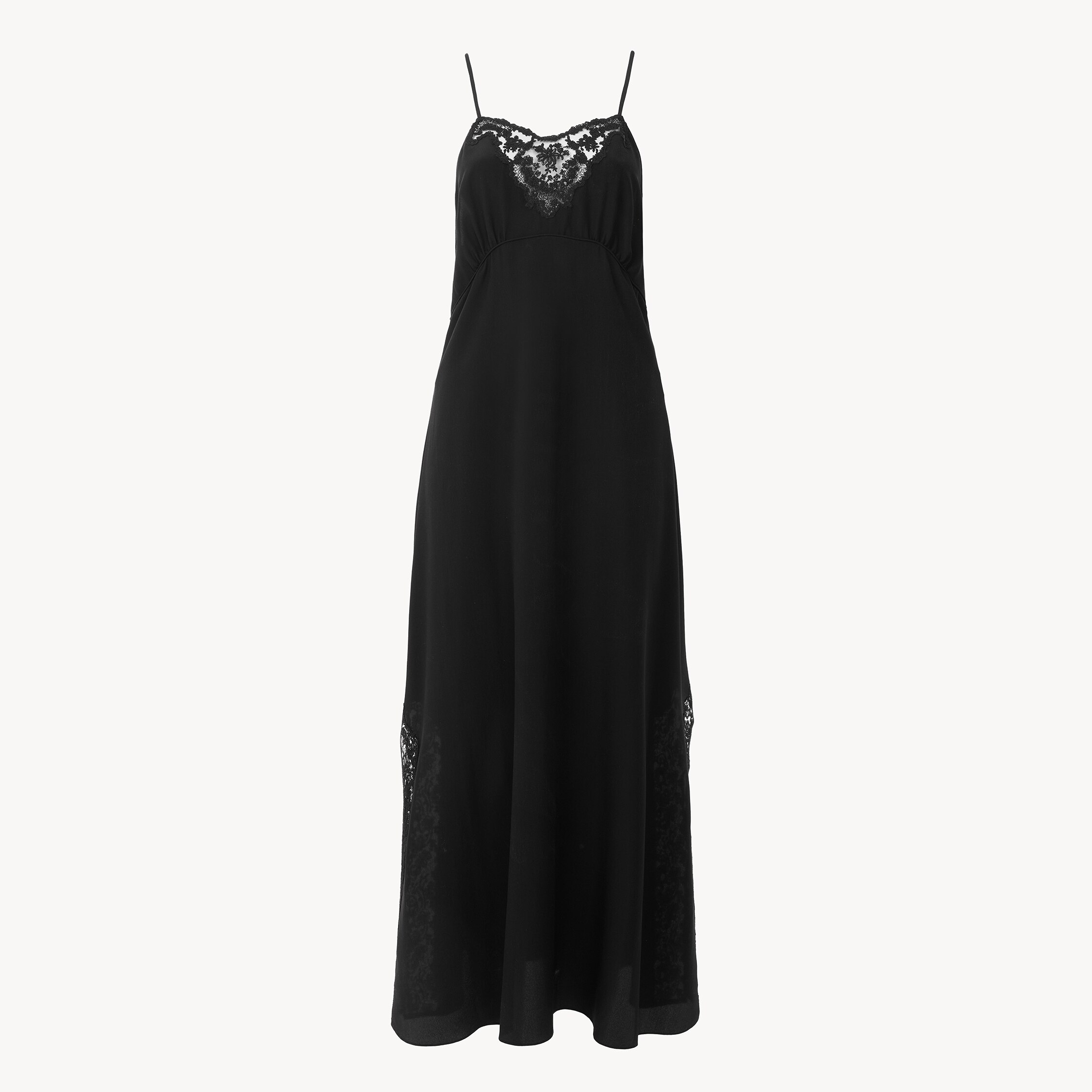 Chloé Long lingerie dress in crêpe de chine & lace