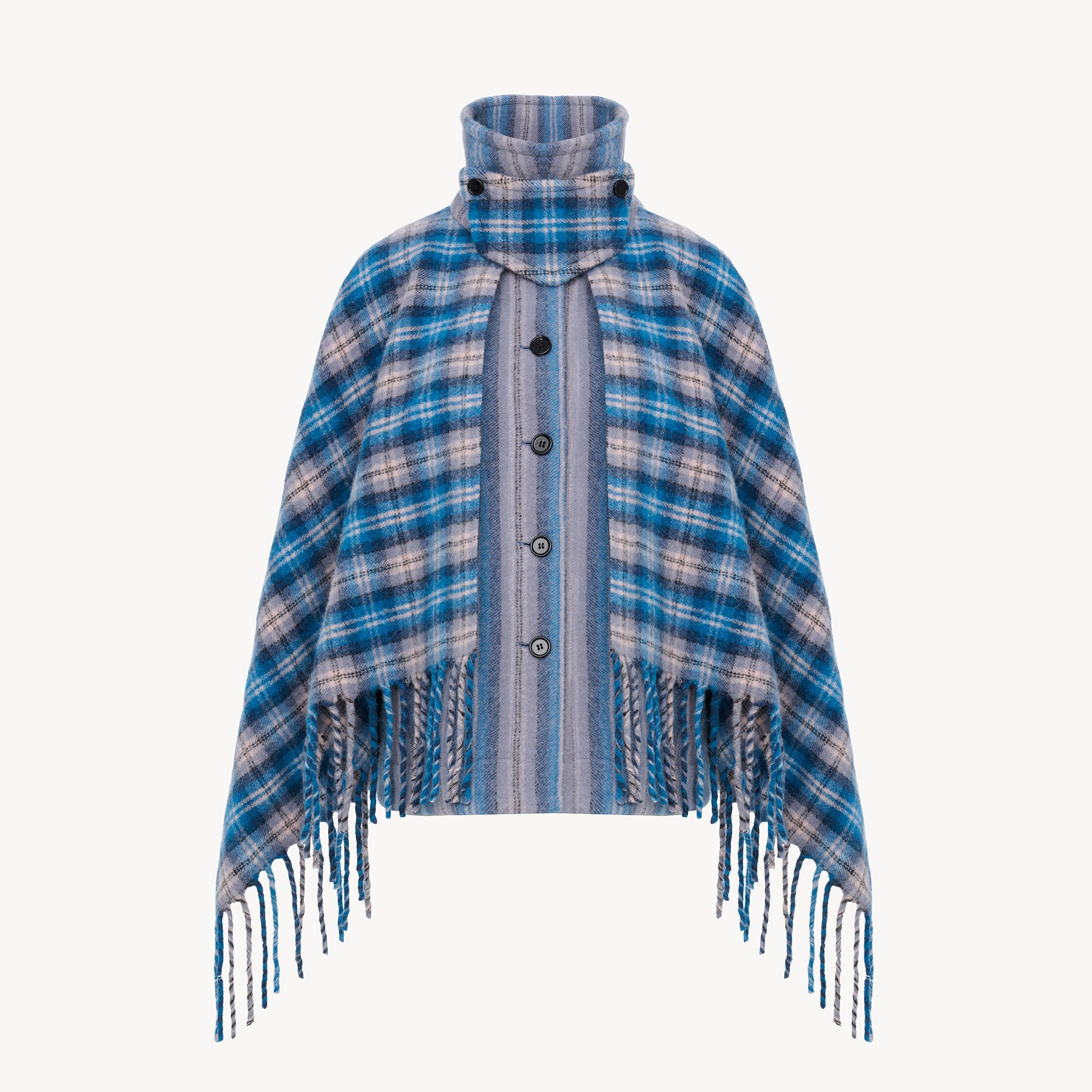 Chloé High-neck short cape coat in check wool & alpaca