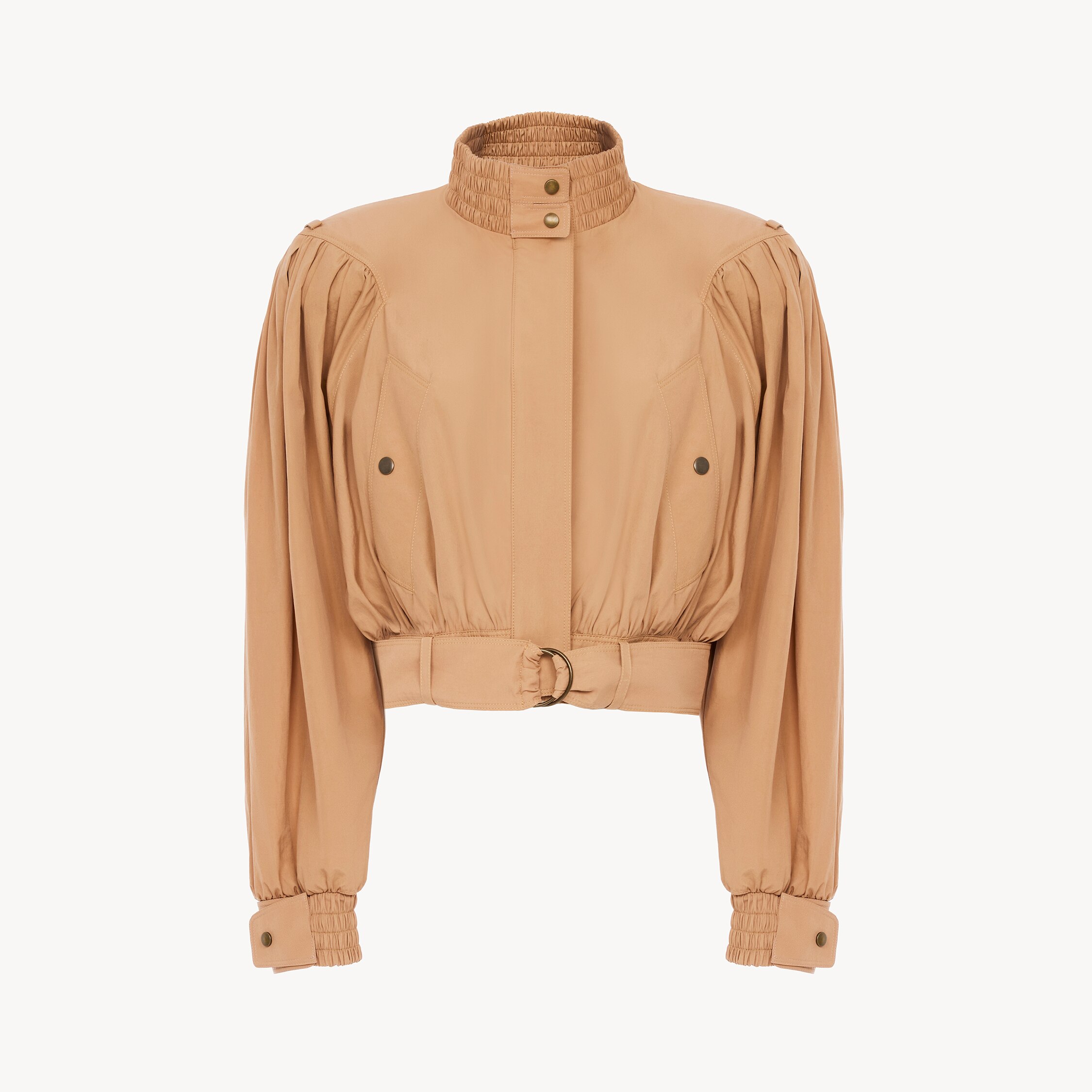 Chloé Gathered Cropped Jacket In Cotton Poplin In Brown