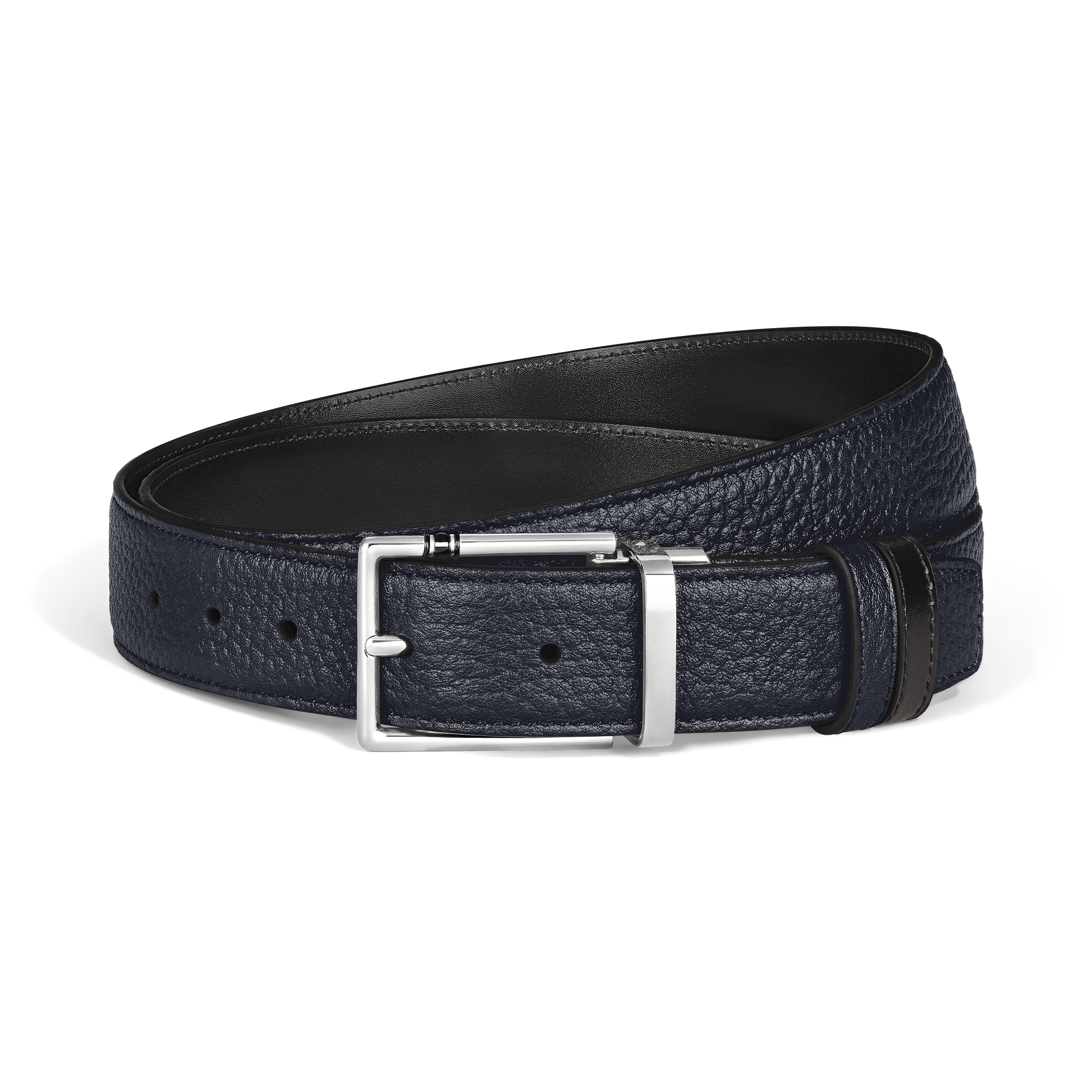 Montblanc - 30 Mm Reversible Belt In Leather With Rectangular Meisterstück Buckle - Mb222199 - Belts Men's Grain
