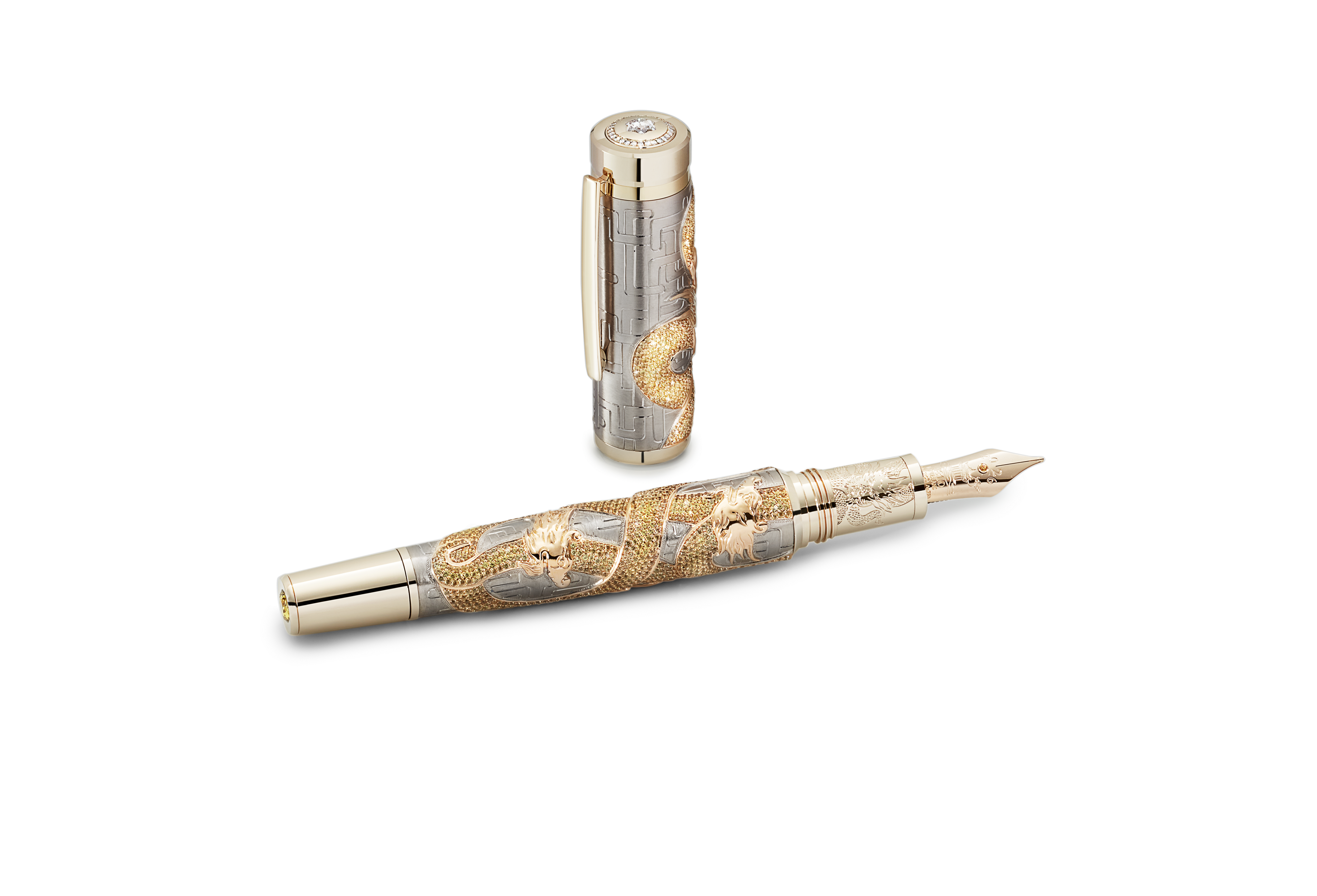  Montblanc - A Journey Among Dragons The Coiling Dragon Limited Edition 8 Füllfederhalter - Gelbgold - Massives 750er Gold - Mb131430 - Füllfederhalter 
