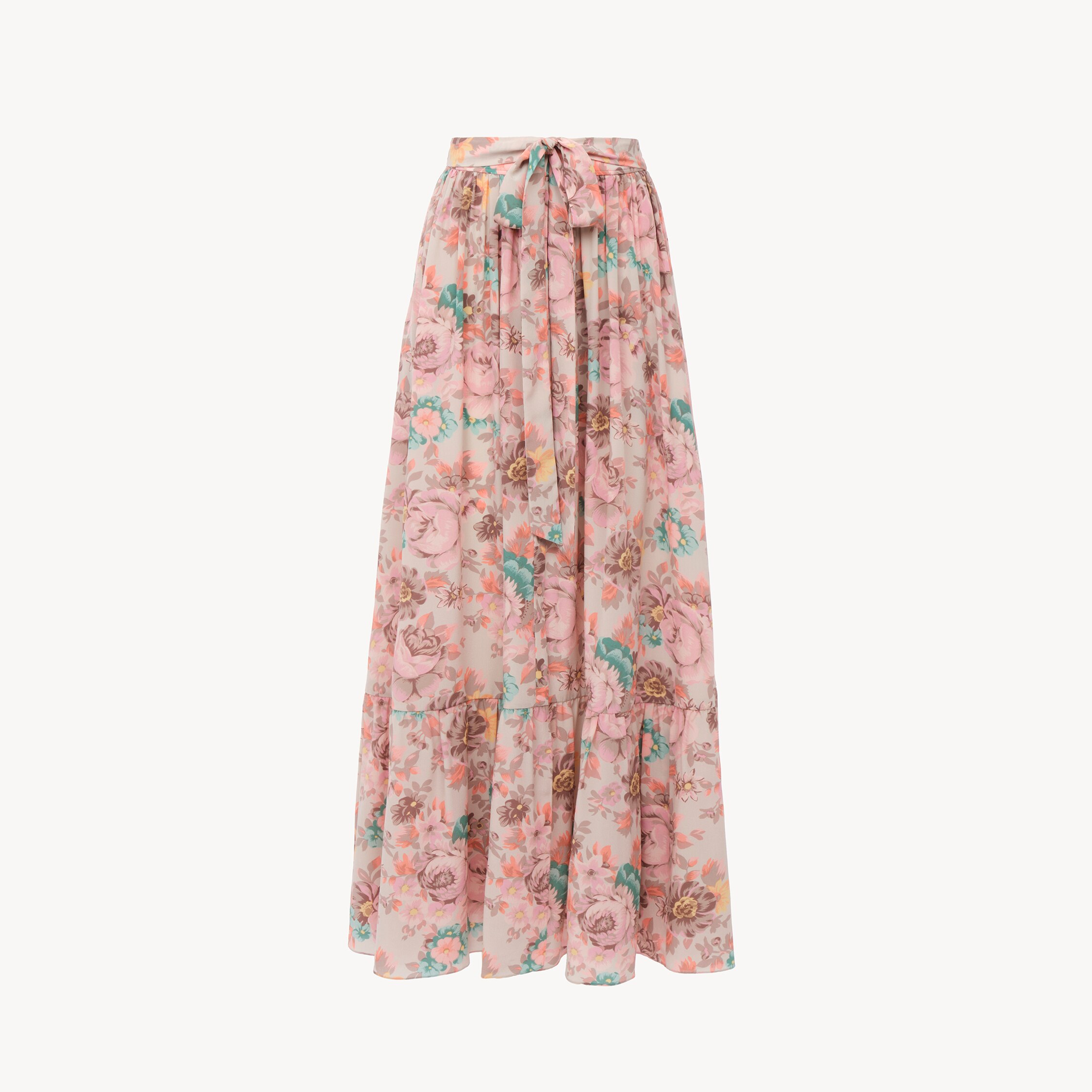 Chloé Gathered Midi Skirt In Crêpe De Chine In Gray