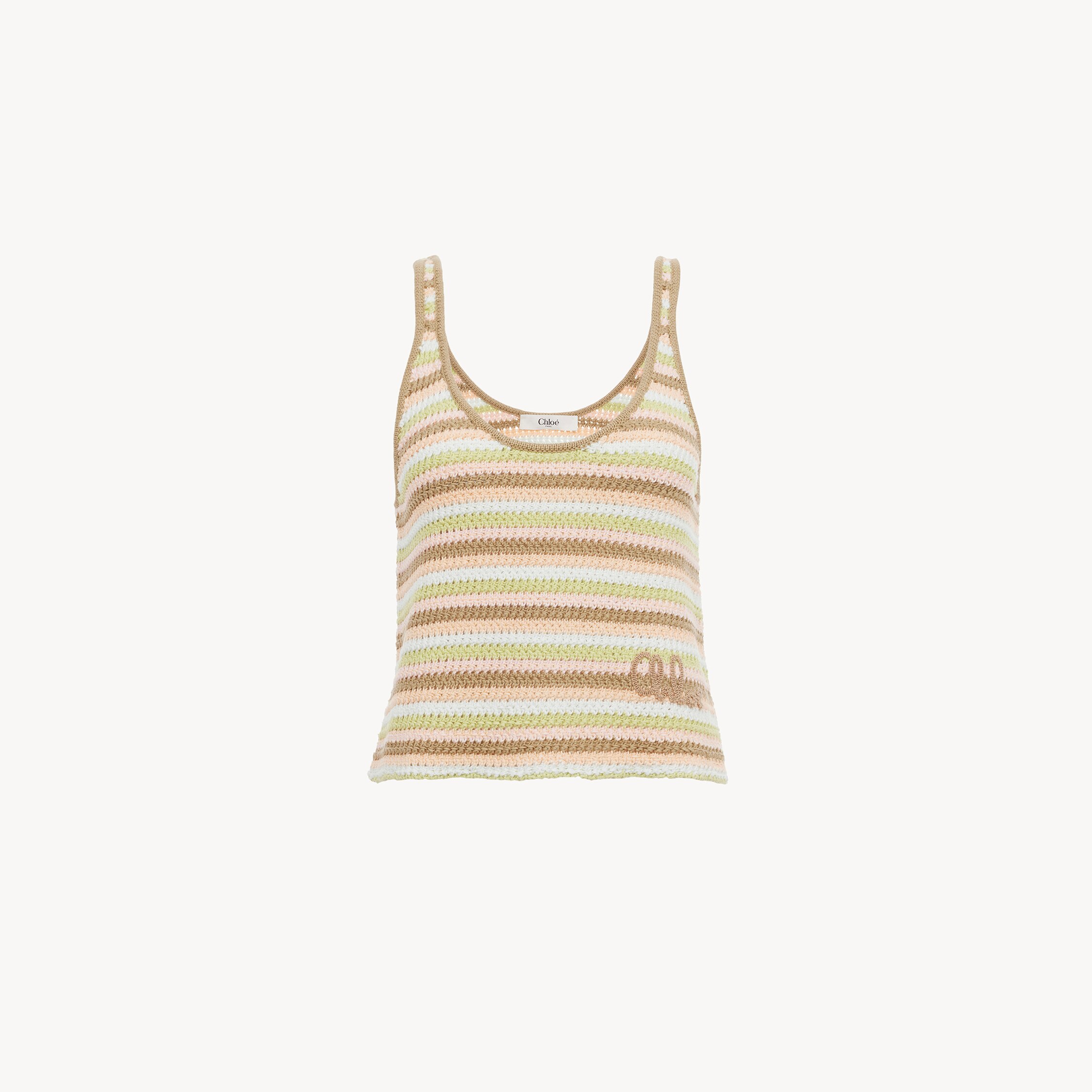 Chloé Cropped Embroidered Striped Crocheted Cotton Tank In Green