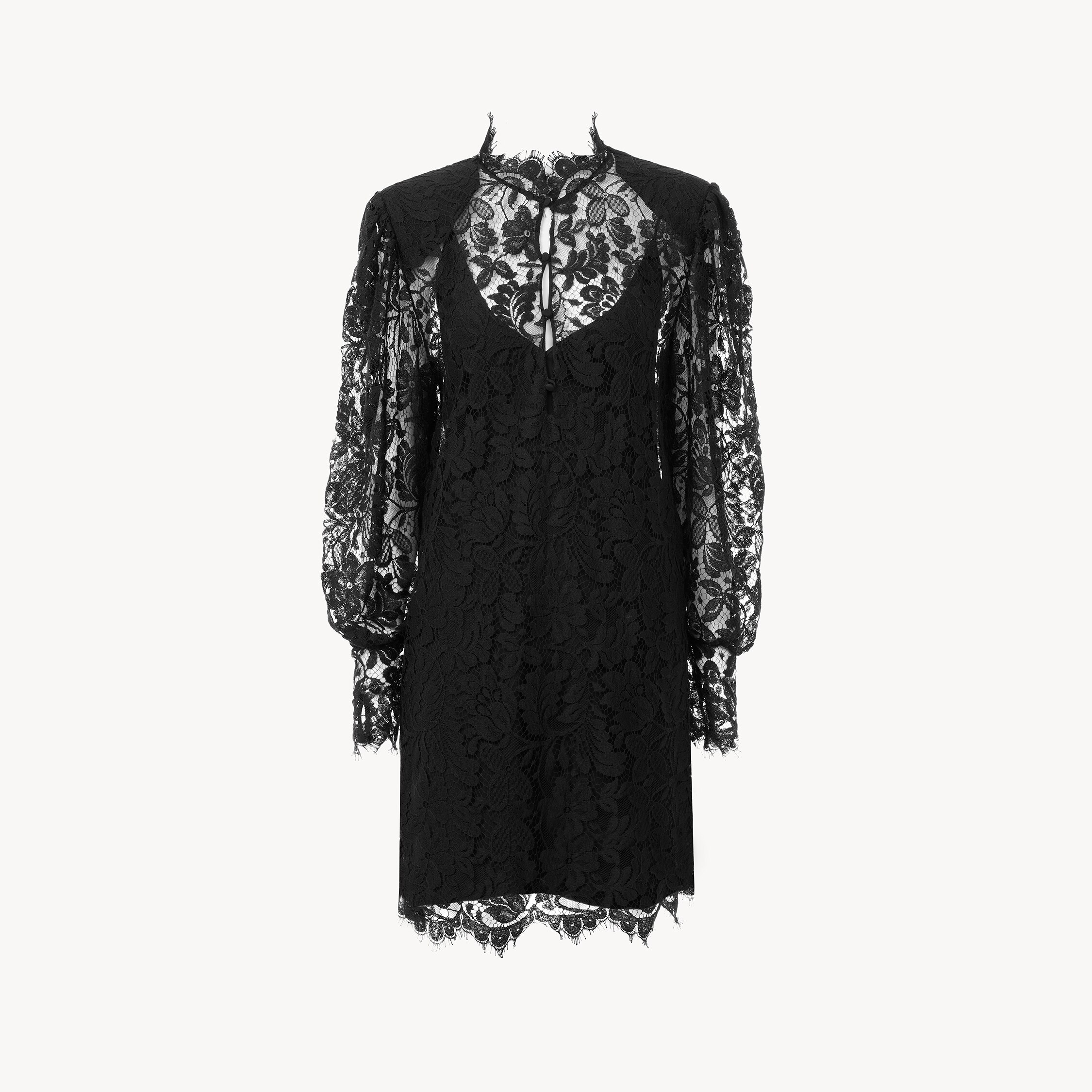 Chloé Long-sleeve Mini Dress In Lace In Black